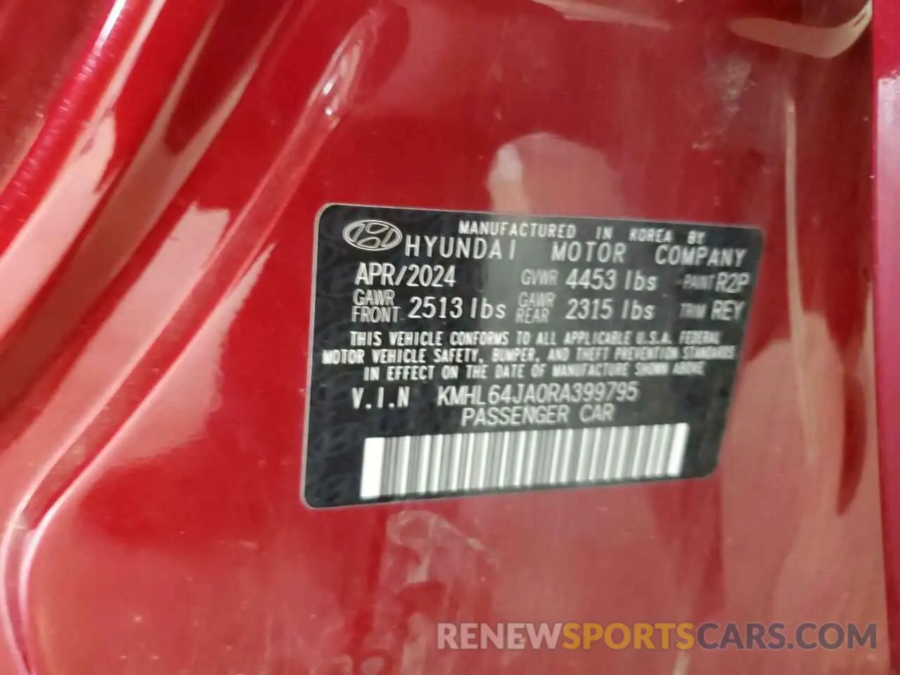 12 Photograph of a damaged car KMHL64JA0RA399795 HYUNDAI SONATA 2024