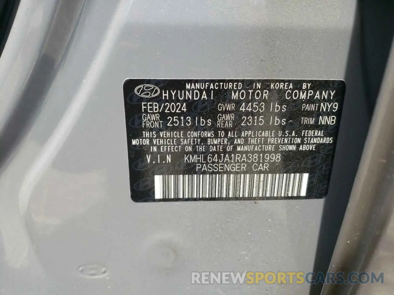 13 Photograph of a damaged car KMHL64JA1RA381998 HYUNDAI SONATA 2024