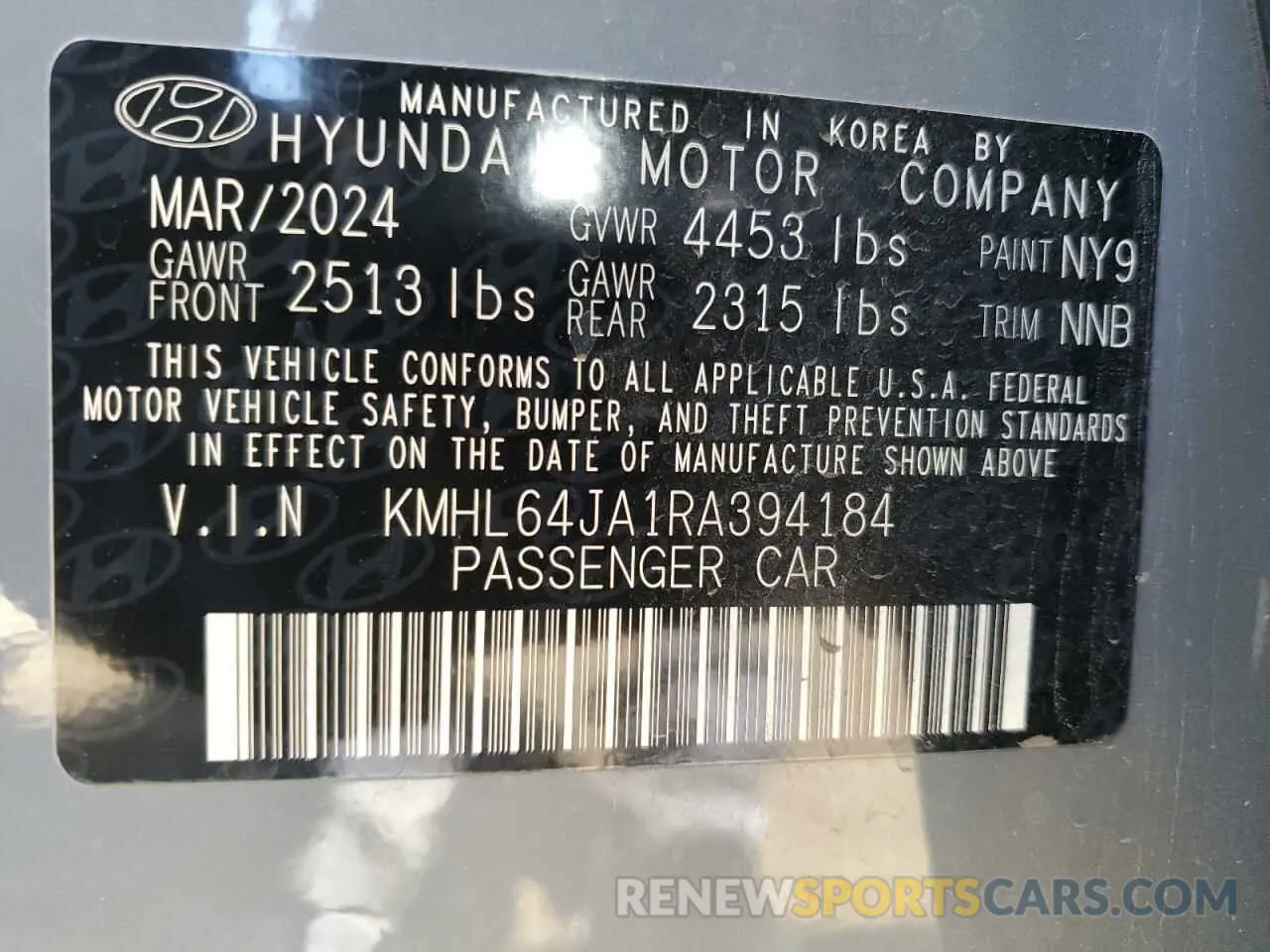 13 Фотография поврежденного автомобиля KMHL64JA1RA394184 HYUNDAI SONATA 2024