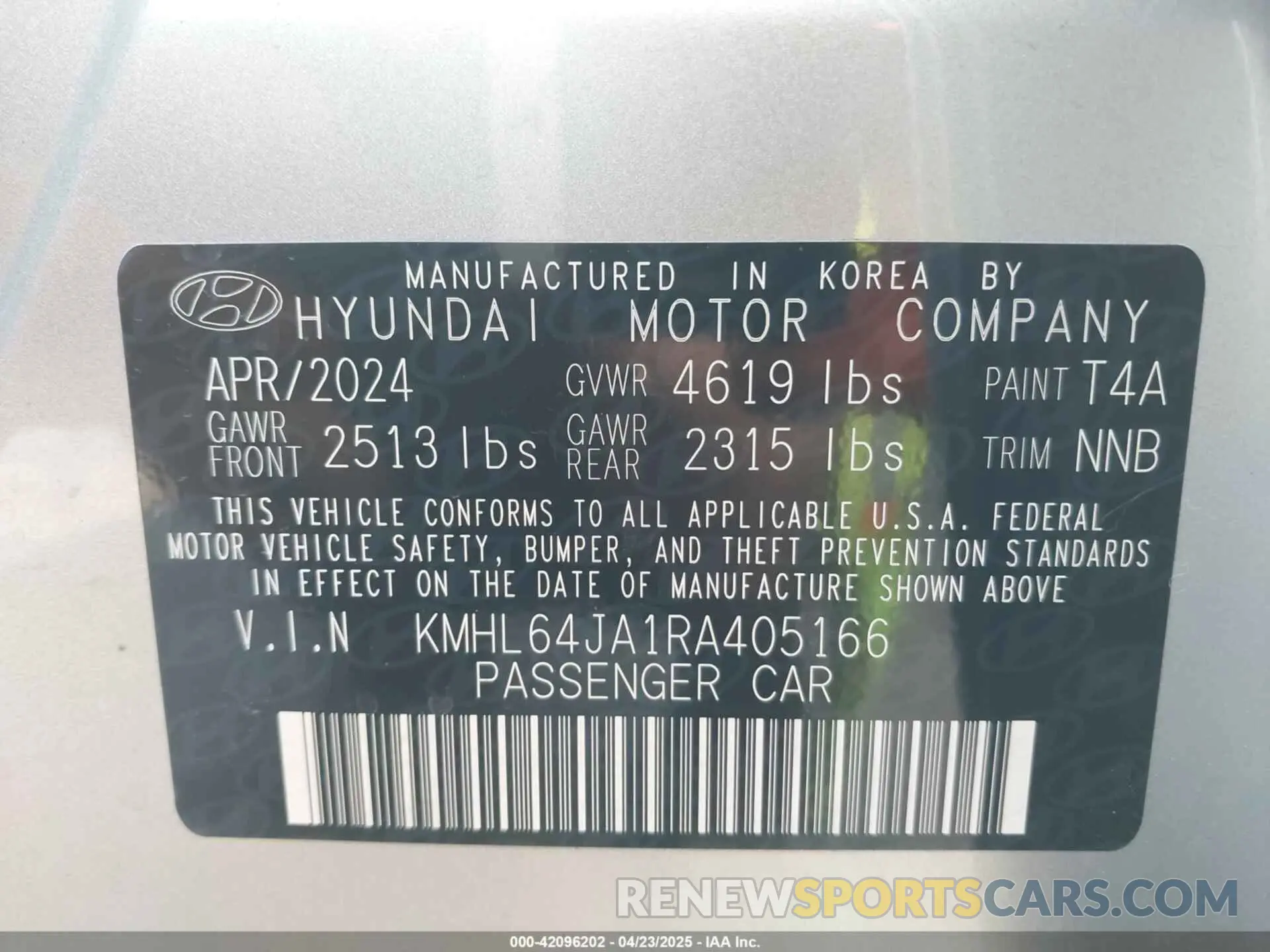 9 Photograph of a damaged car KMHL64JA1RA405166 HYUNDAI SONATA 2024