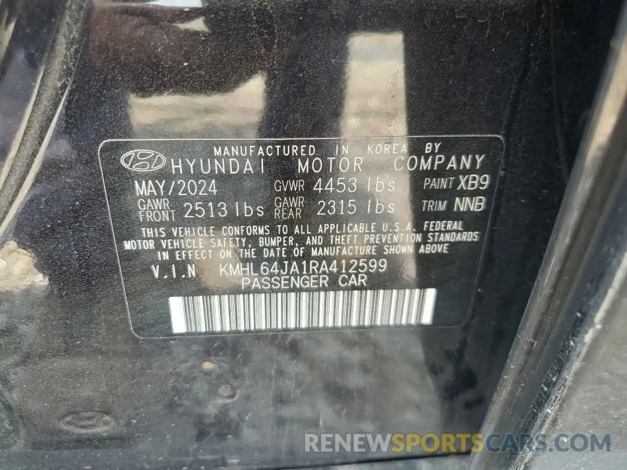 12 Photograph of a damaged car KMHL64JA1RA412599 HYUNDAI SONATA 2024