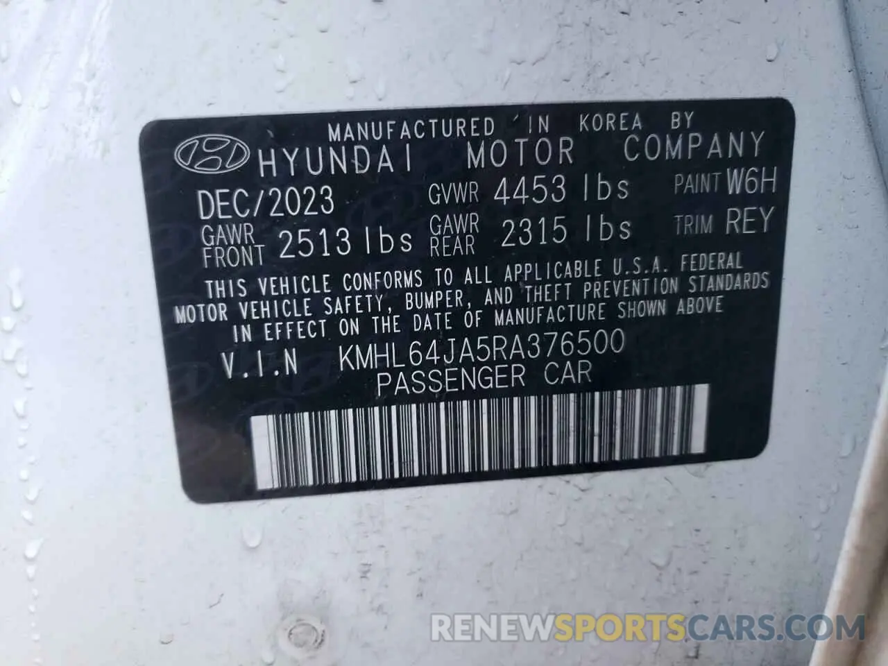 12 Photograph of a damaged car KMHL64JA5RA376500 HYUNDAI SONATA 2024