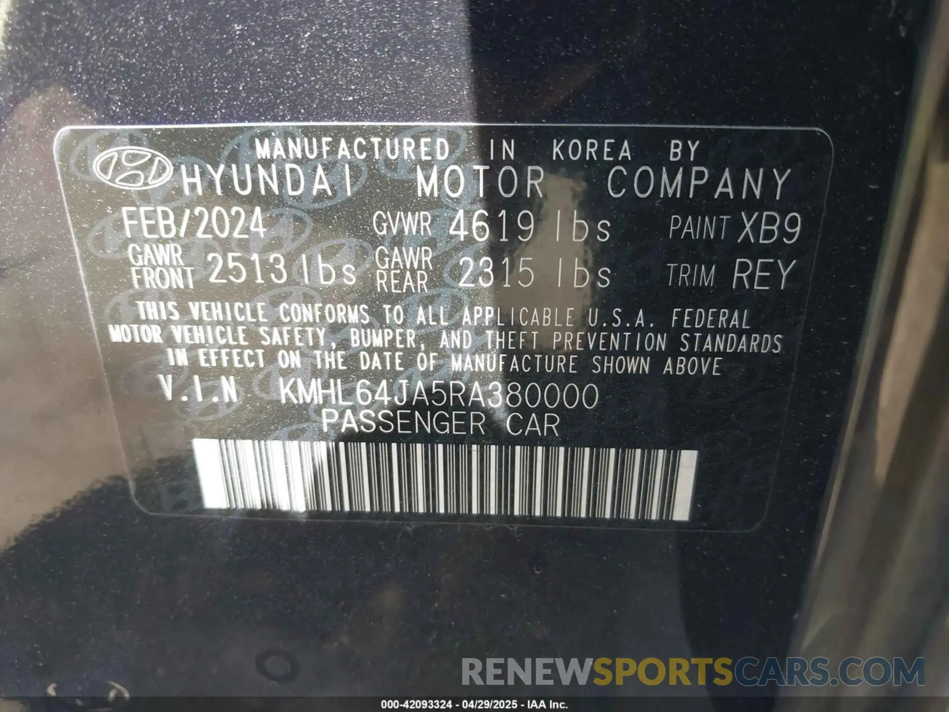 9 Photograph of a damaged car KMHL64JA5RA380000 HYUNDAI SONATA 2024