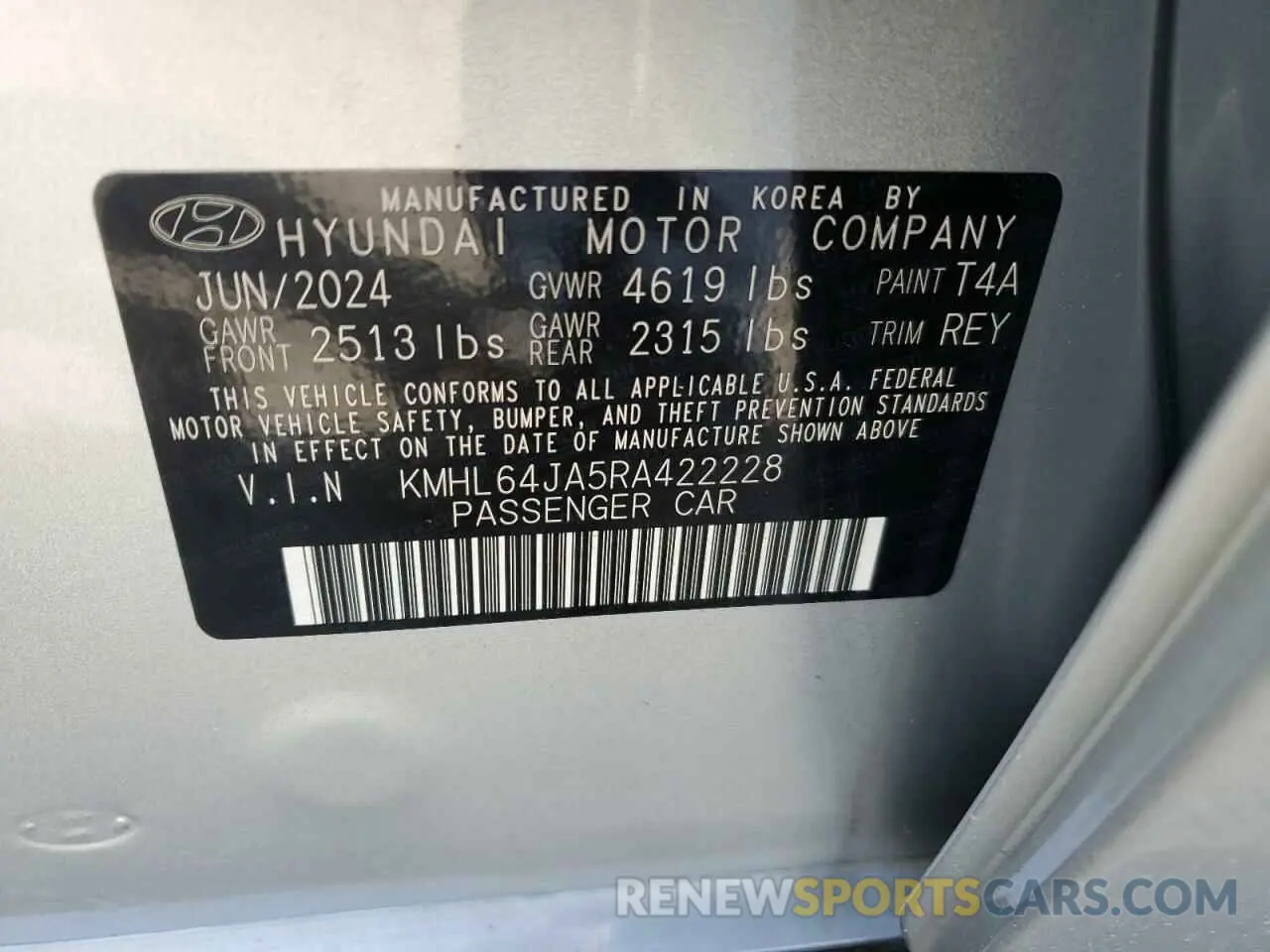 12 Photograph of a damaged car KMHL64JA5RA422228 HYUNDAI SONATA 2024