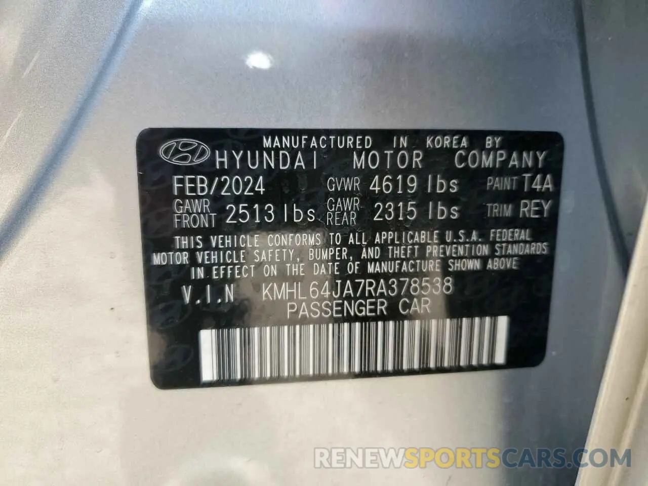 12 Photograph of a damaged car KMHL64JA7RA378538 HYUNDAI SONATA 2024