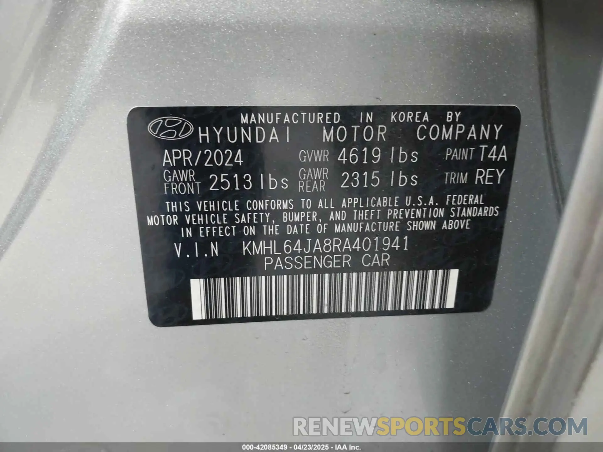9 Фотография поврежденного автомобиля KMHL64JA8RA401941 HYUNDAI SONATA 2024