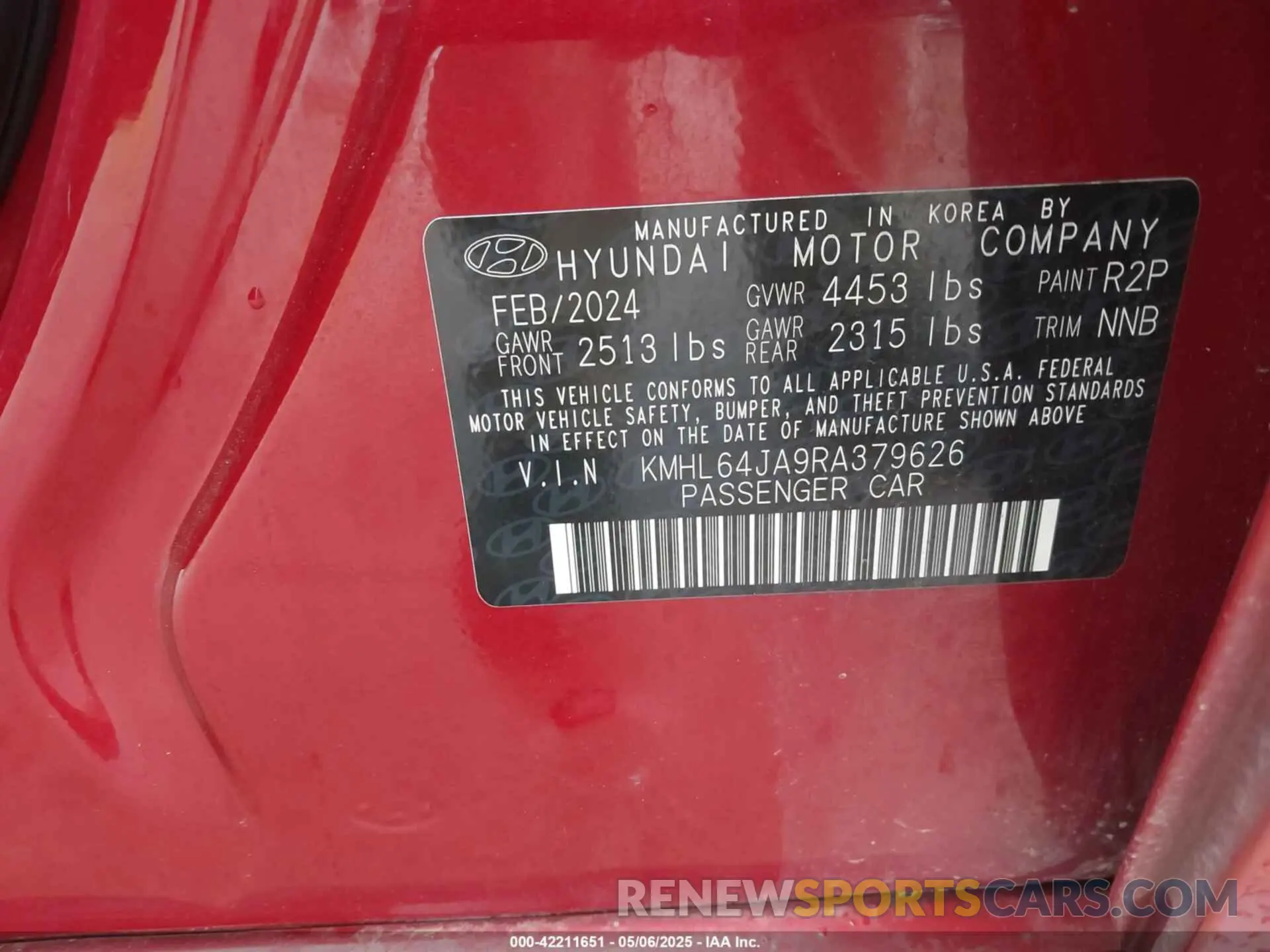 9 Photograph of a damaged car KMHL64JA9RA379626 HYUNDAI SONATA 2024