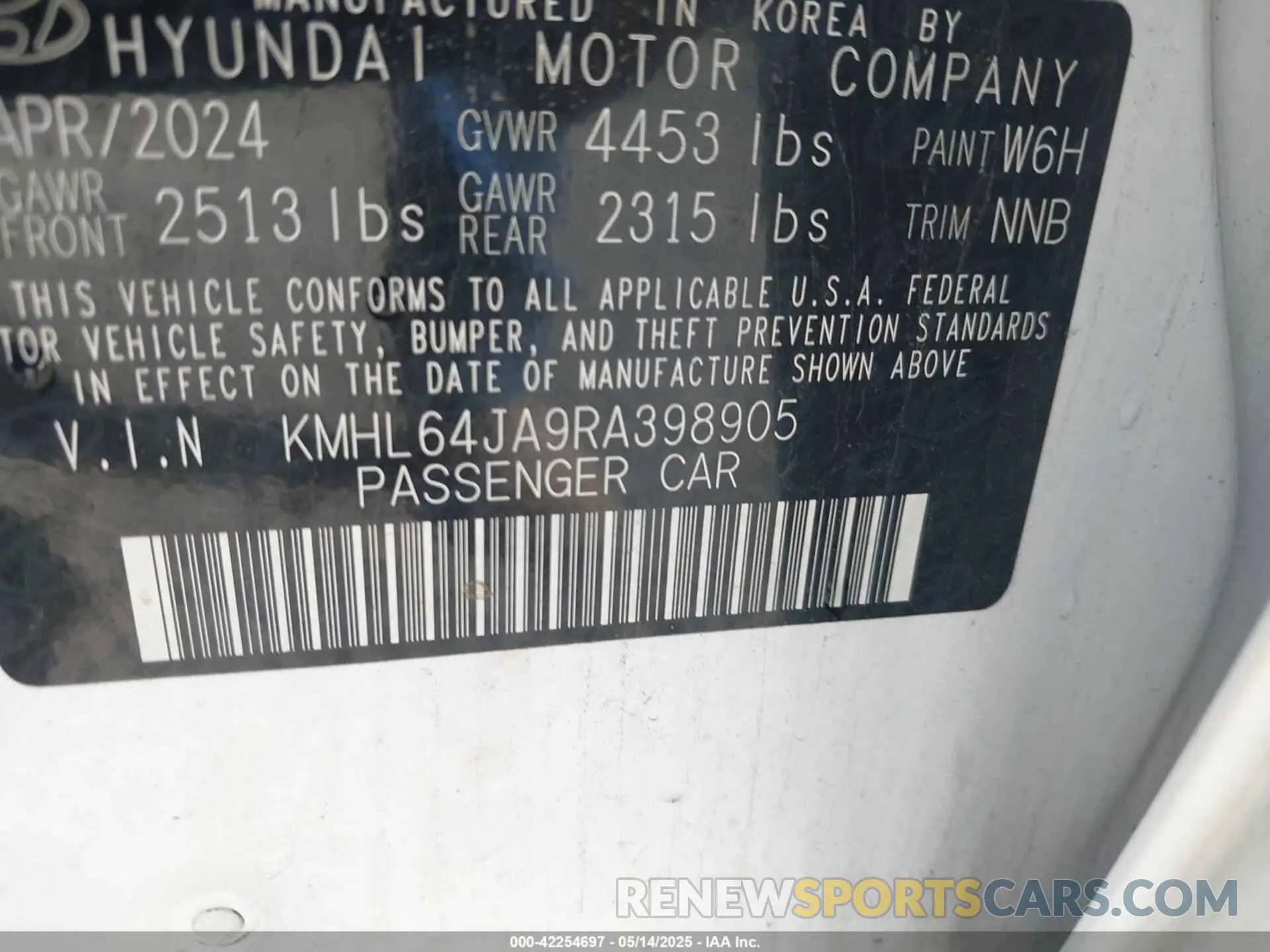 9 Фотография поврежденного автомобиля KMHL64JA9RA398905 HYUNDAI SONATA 2024