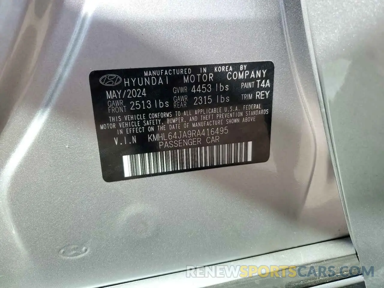 12 Photograph of a damaged car KMHL64JA9RA416495 HYUNDAI SONATA 2024