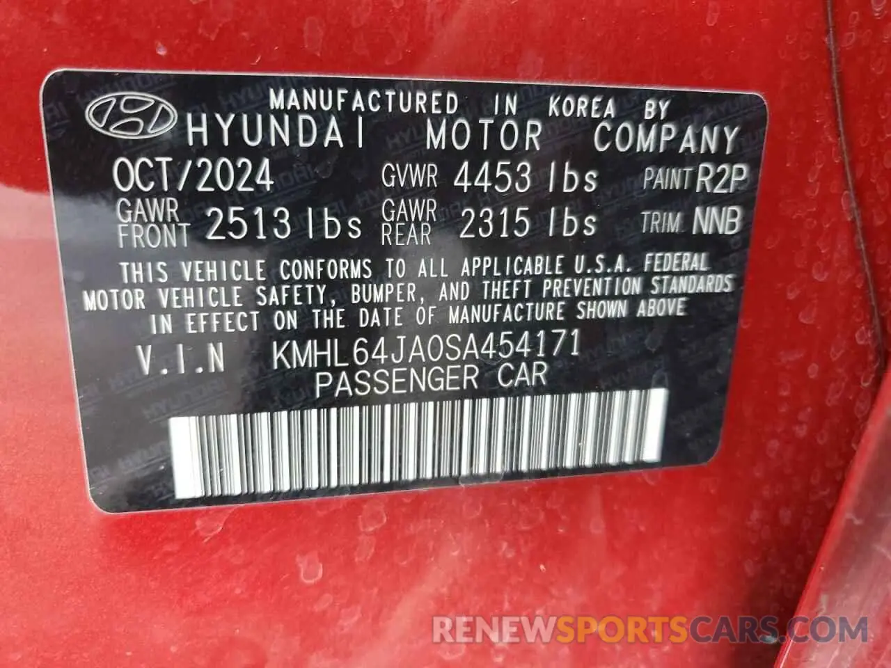 12 Photograph of a damaged car KMHL64JA0SA454171 HYUNDAI SONATA 2025