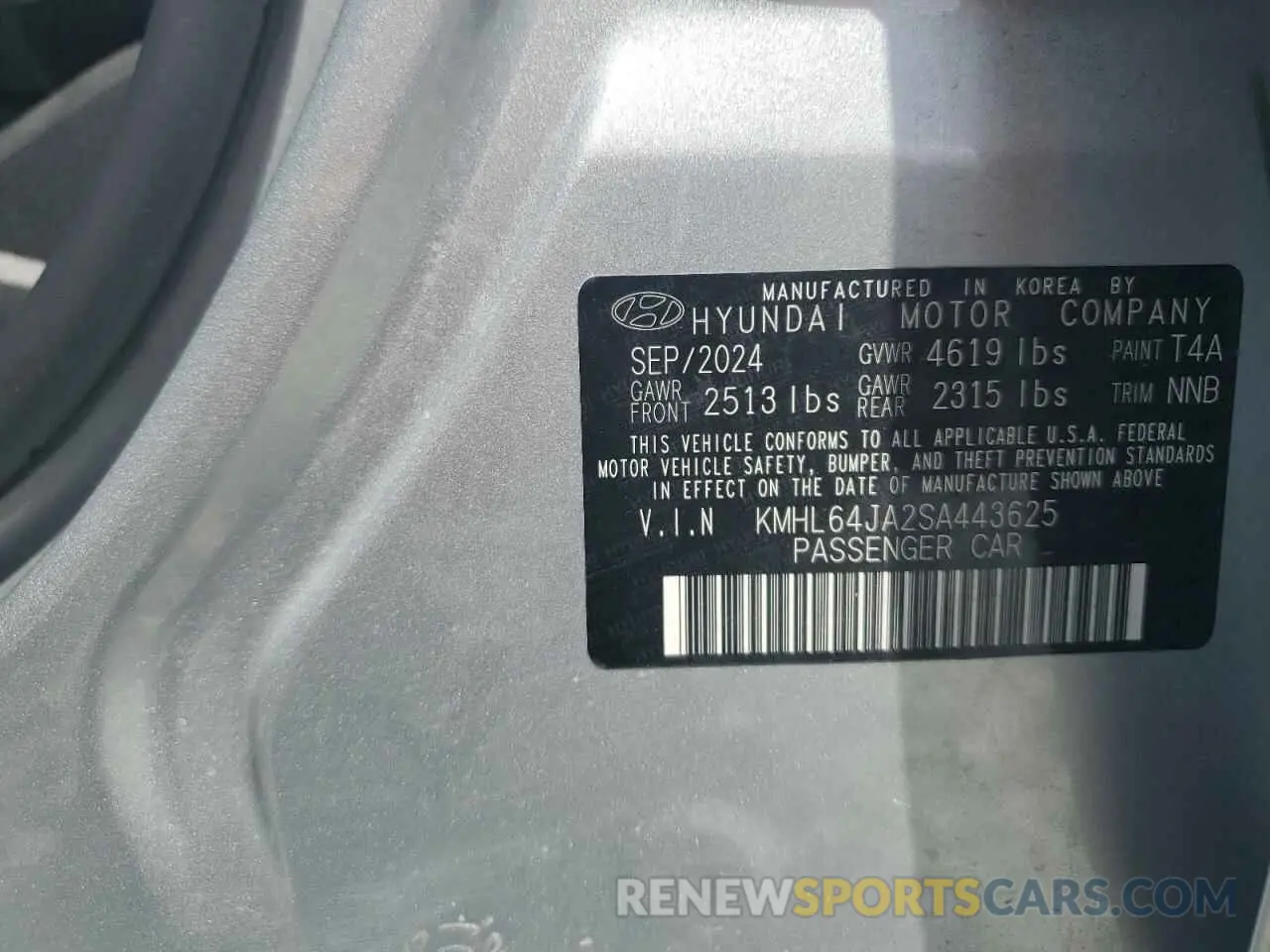 12 Photograph of a damaged car KMHL64JA2SA443625 HYUNDAI SONATA 2025