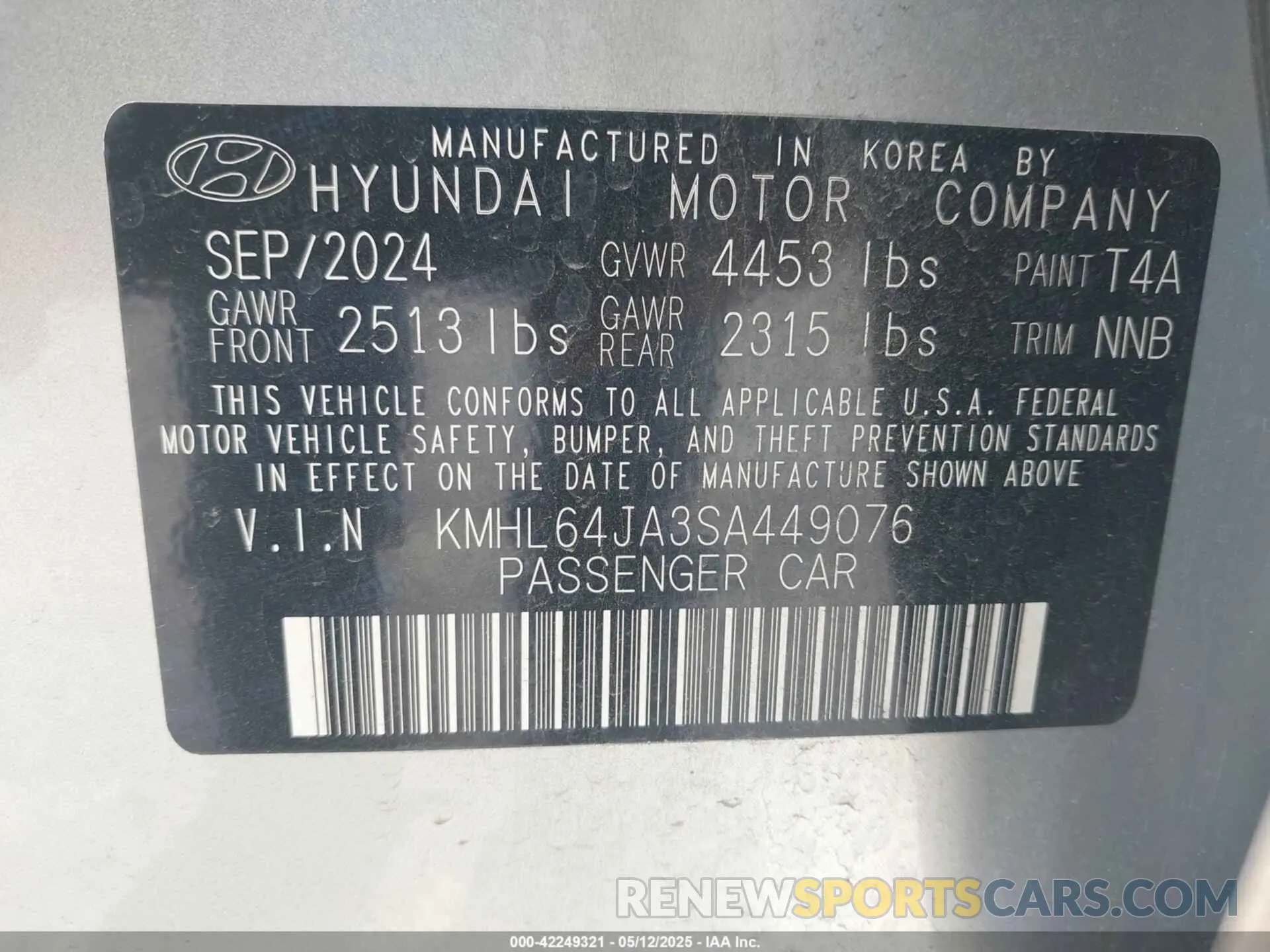 9 Фотография поврежденного автомобиля KMHL64JA3SA449076 HYUNDAI SONATA 2025