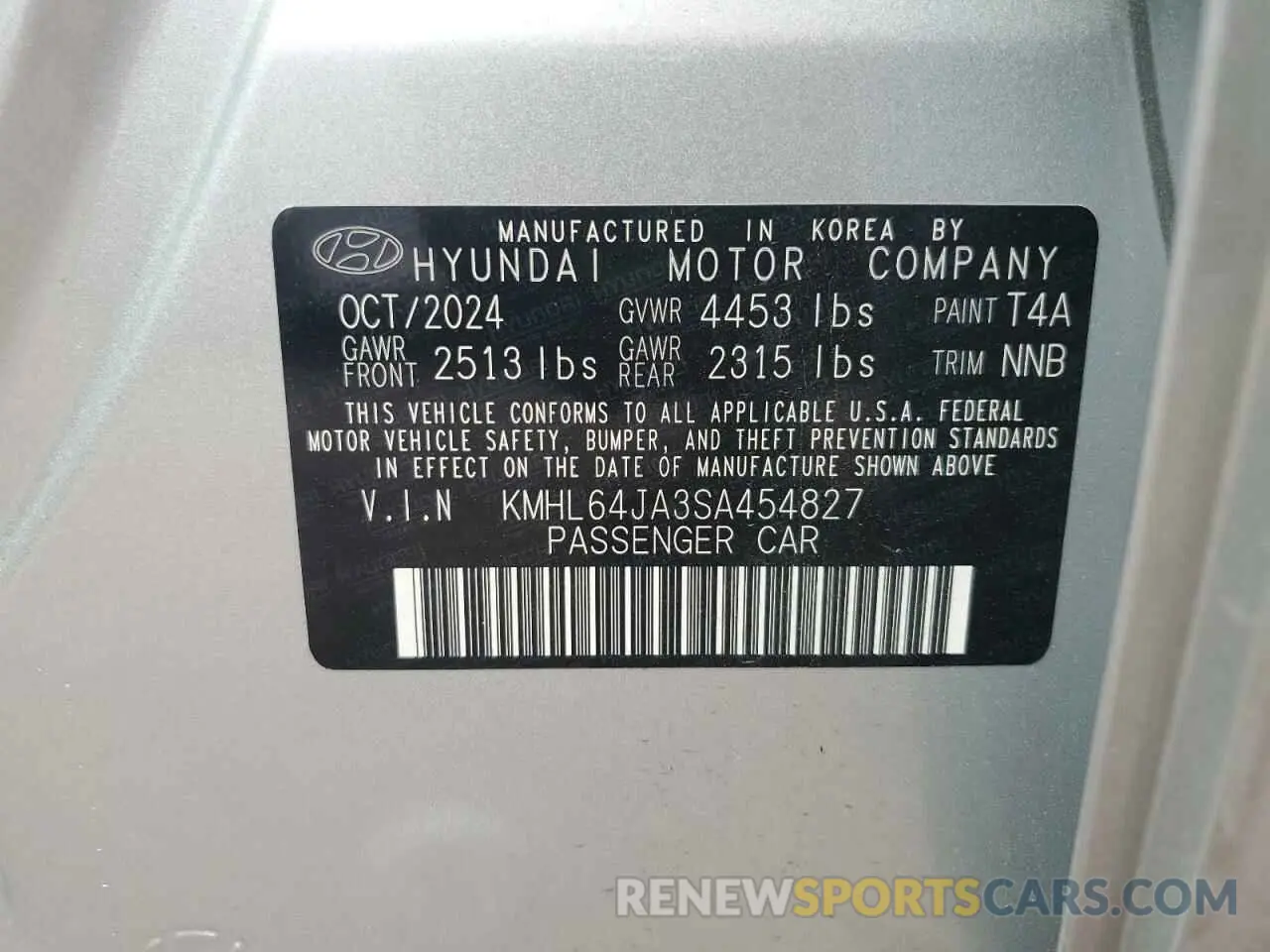 13 Photograph of a damaged car KMHL64JA3SA454827 HYUNDAI SONATA 2025