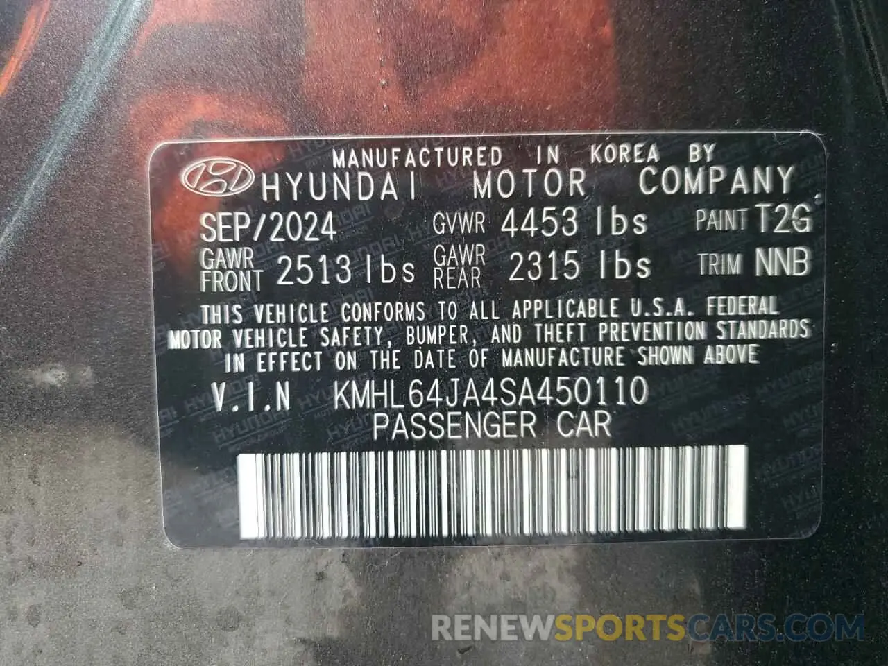 13 Photograph of a damaged car KMHL64JA4SA450110 HYUNDAI SONATA 2025