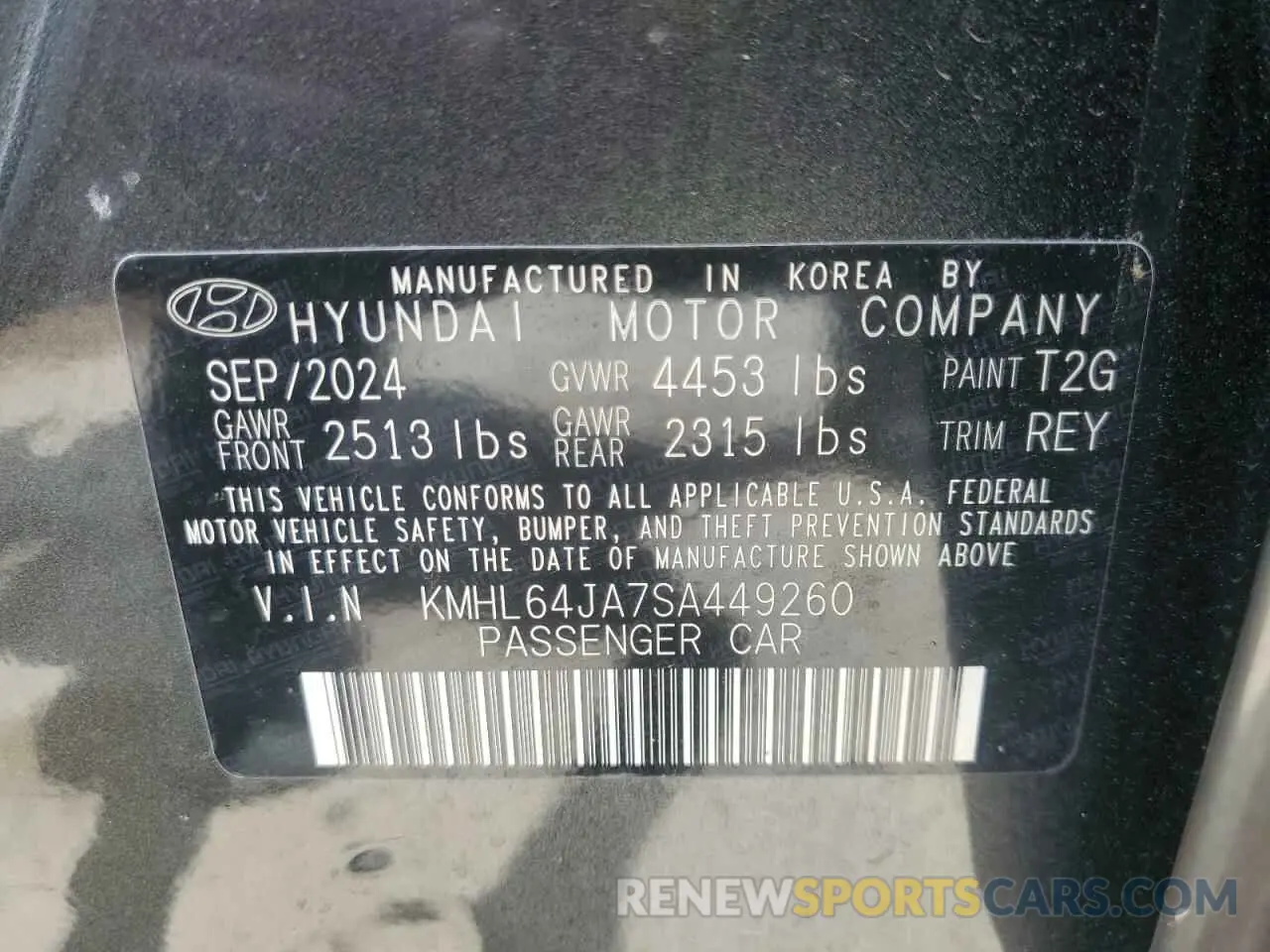 12 Photograph of a damaged car KMHL64JA7SA449260 HYUNDAI SONATA 2025