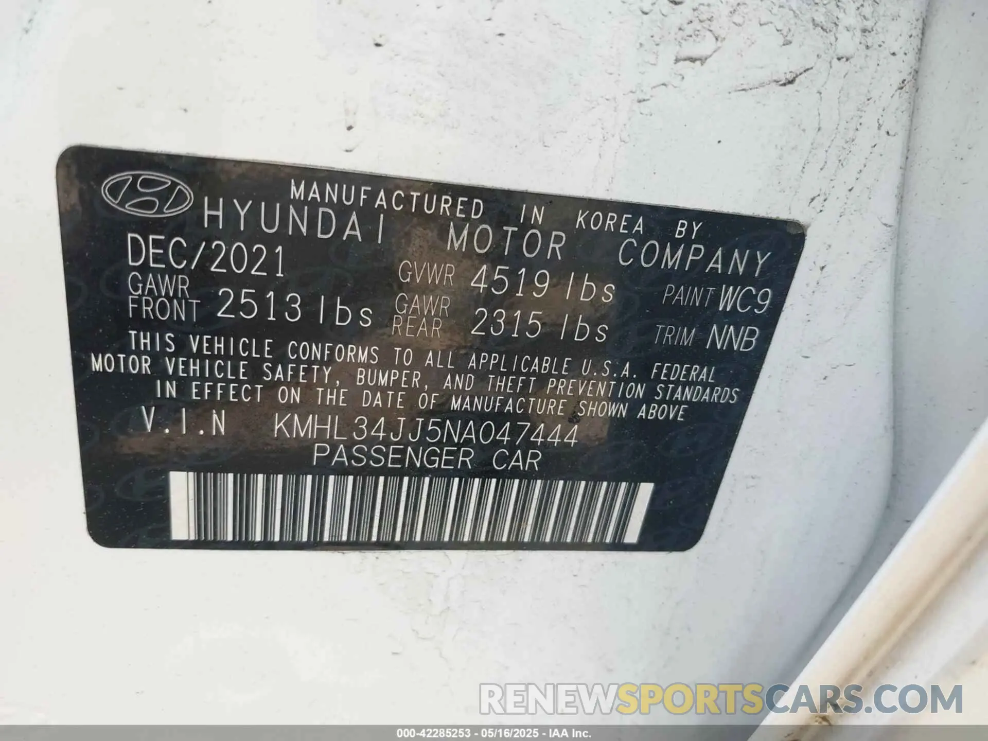 9 Photograph of a damaged car KMHL34JJ5NA047444 HYUNDAI SONATA HYBRID 2022