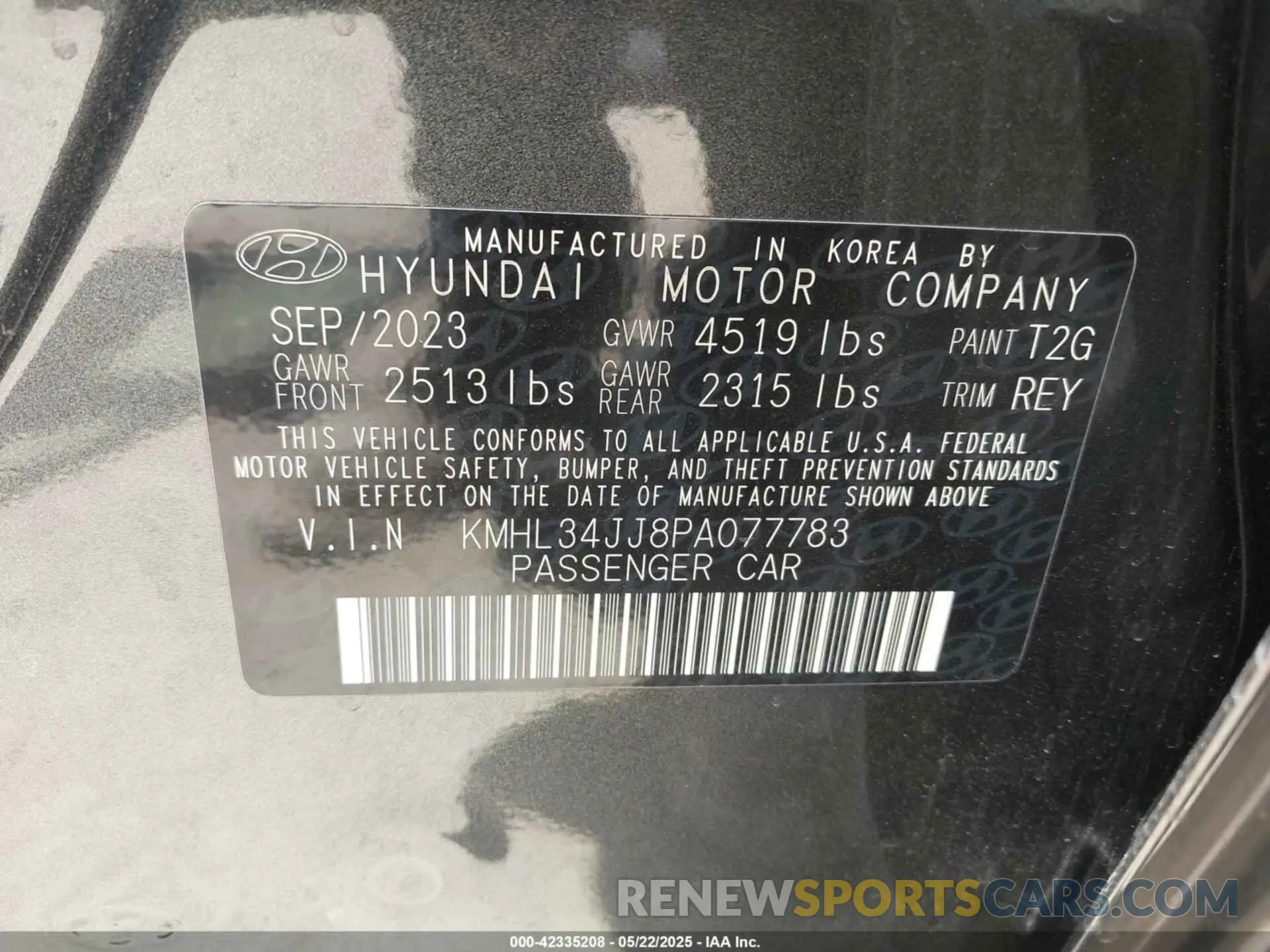 9 Photograph of a damaged car KMHL34JJ8PA077783 HYUNDAI SONATA HYBRID 2023