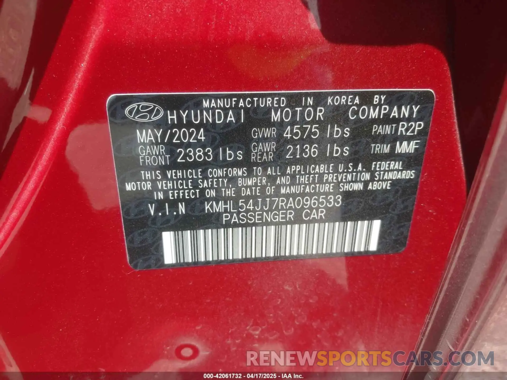9 Фотография поврежденного автомобиля KMHL54JJ7RA096533 HYUNDAI SONATA HYBRID 2024