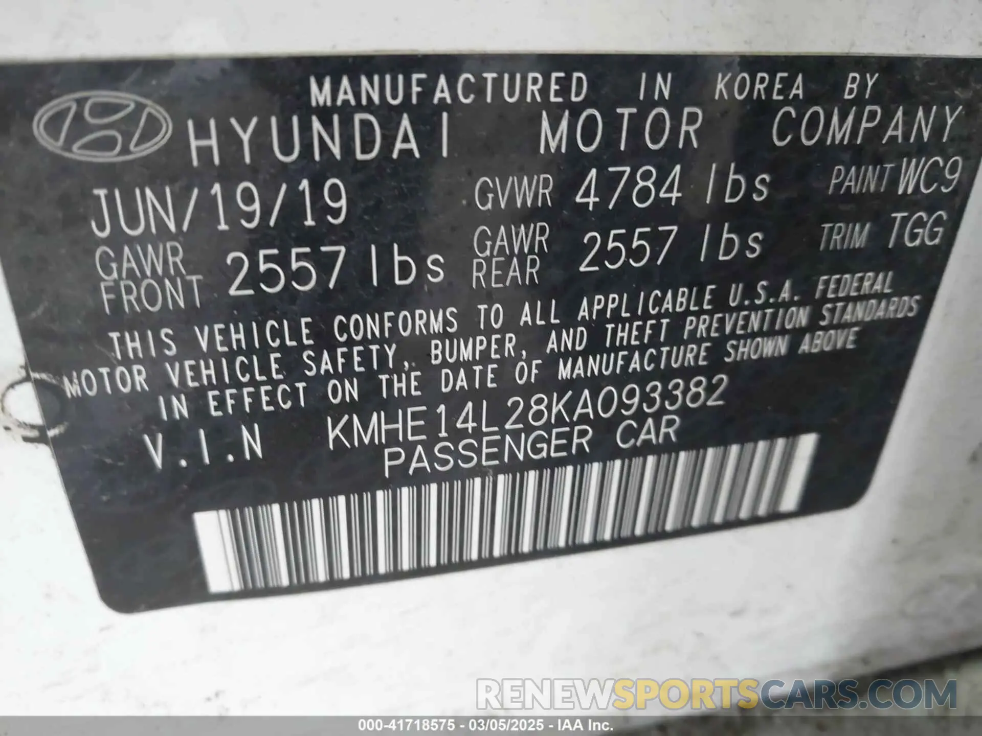 9 Фотография поврежденного автомобиля KMHE14L28KA093382 HYUNDAI SONATA PLUG-IN HYBRID 2019