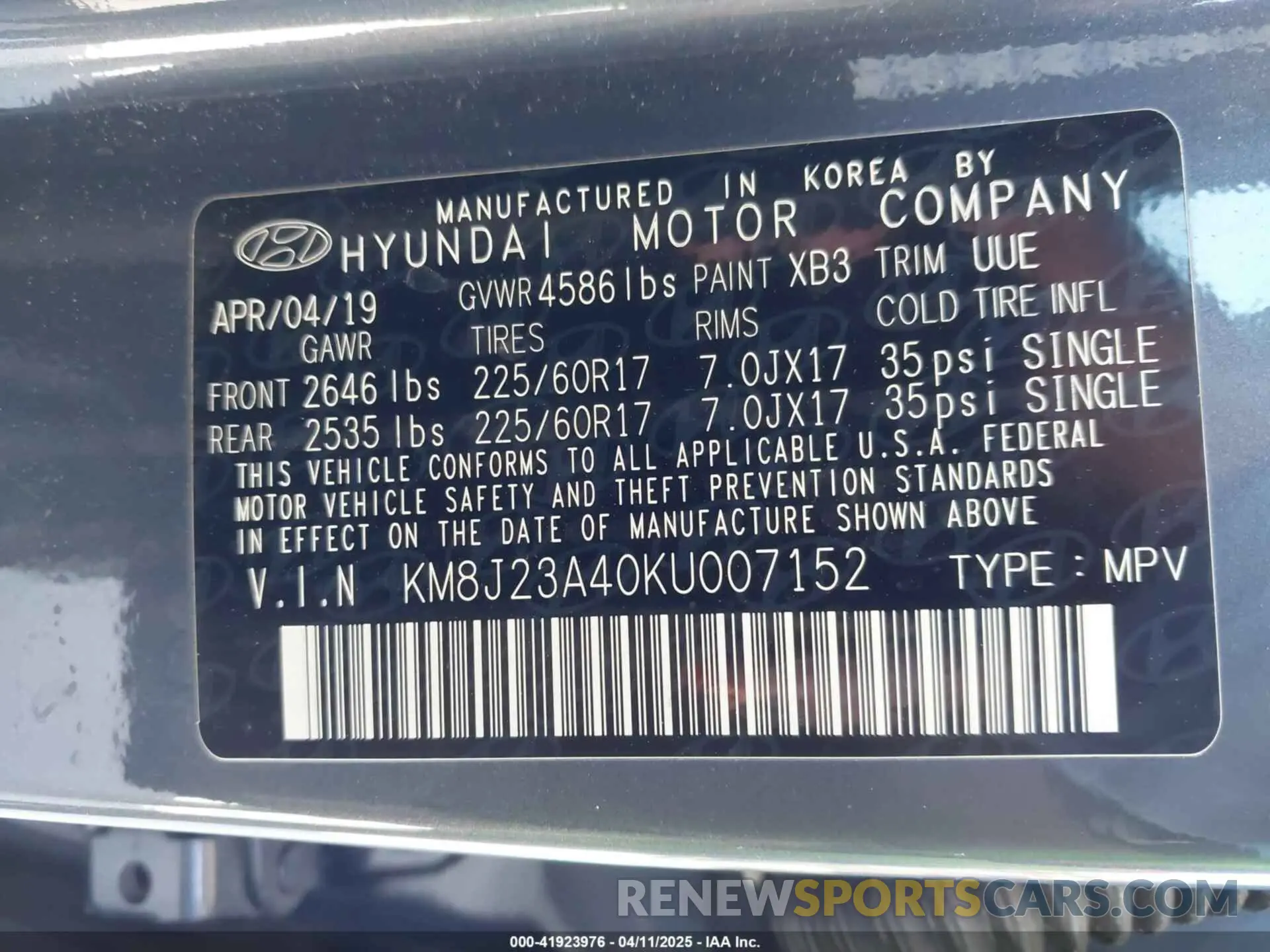 9 Photograph of a damaged car KM8J23A40KU007152 HYUNDAI TUCSON 2019