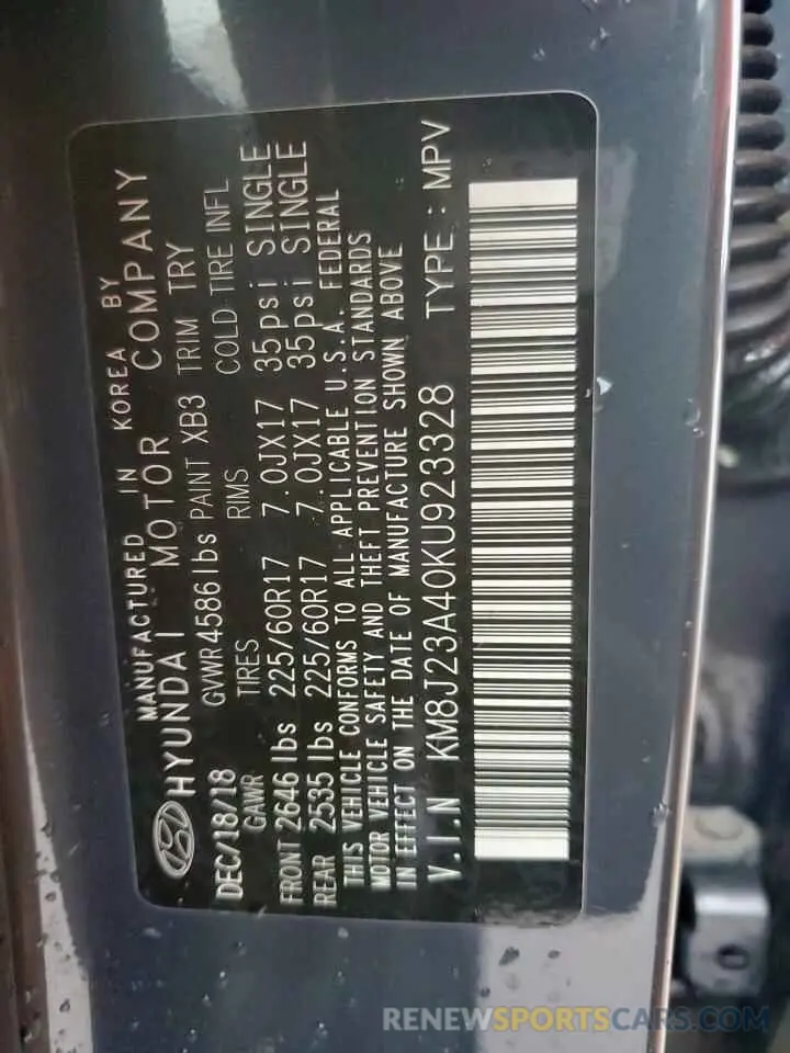 14 Photograph of a damaged car KM8J23A40KU923328 HYUNDAI TUCSON 2019