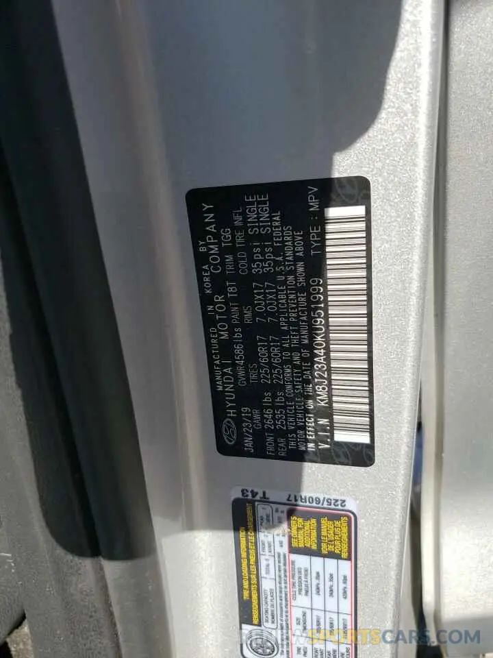 14 Photograph of a damaged car KM8J23A40KU951999 HYUNDAI TUCSON 2019