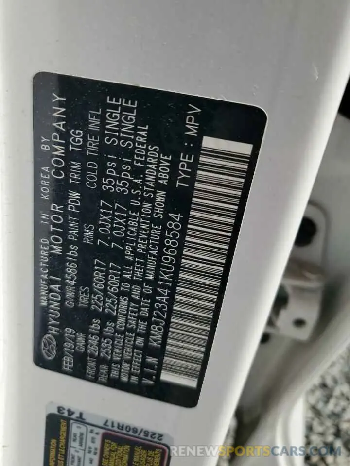 13 Фотография поврежденного автомобиля KM8J23A41KU968584 HYUNDAI TUCSON 2019