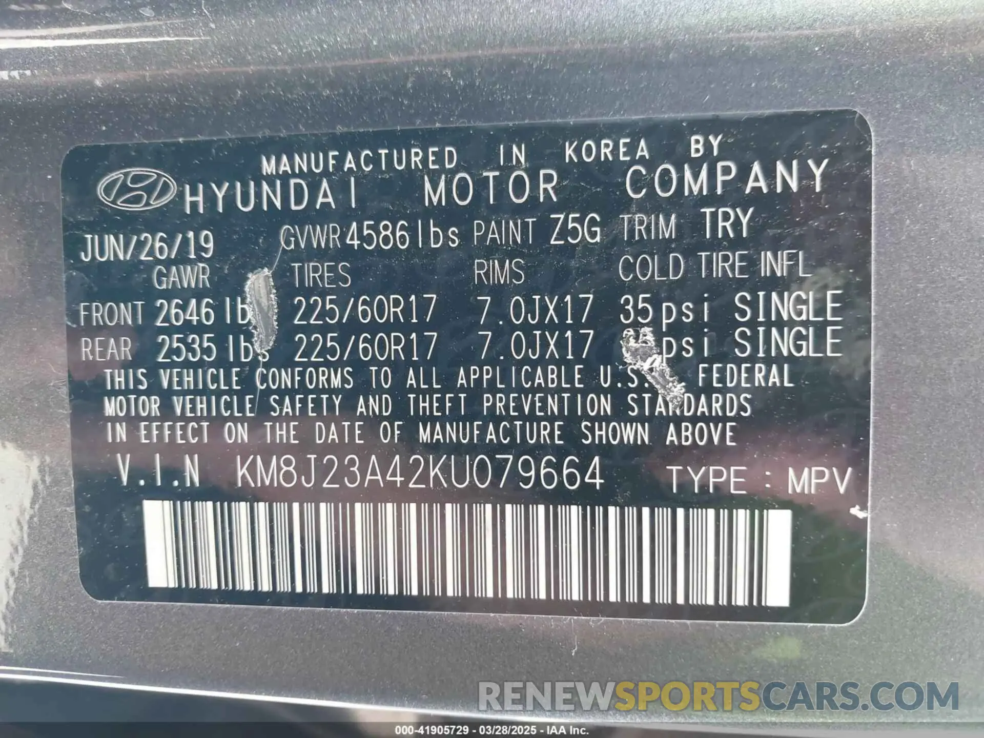 9 Photograph of a damaged car KM8J23A42KU079664 HYUNDAI TUCSON 2019
