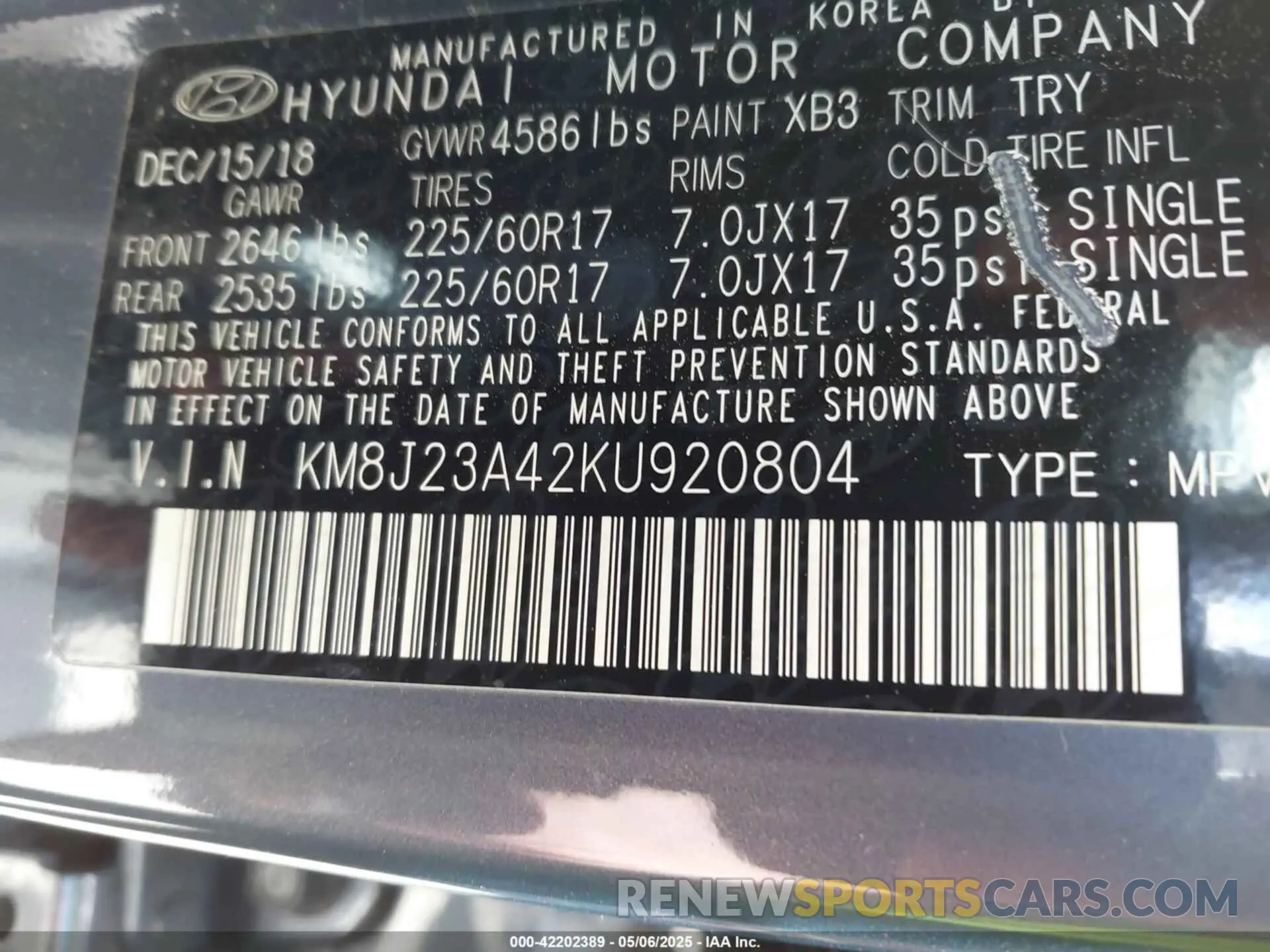 9 Фотография поврежденного автомобиля KM8J23A42KU920804 HYUNDAI TUCSON 2019