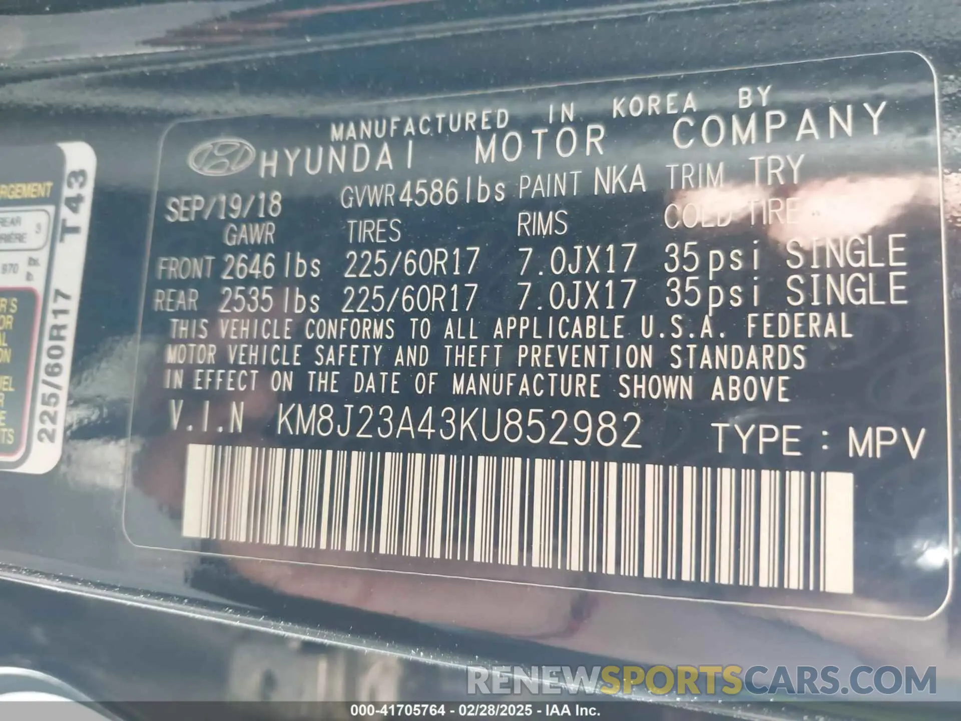 9 Фотография поврежденного автомобиля KM8J23A43KU852982 HYUNDAI TUCSON 2019