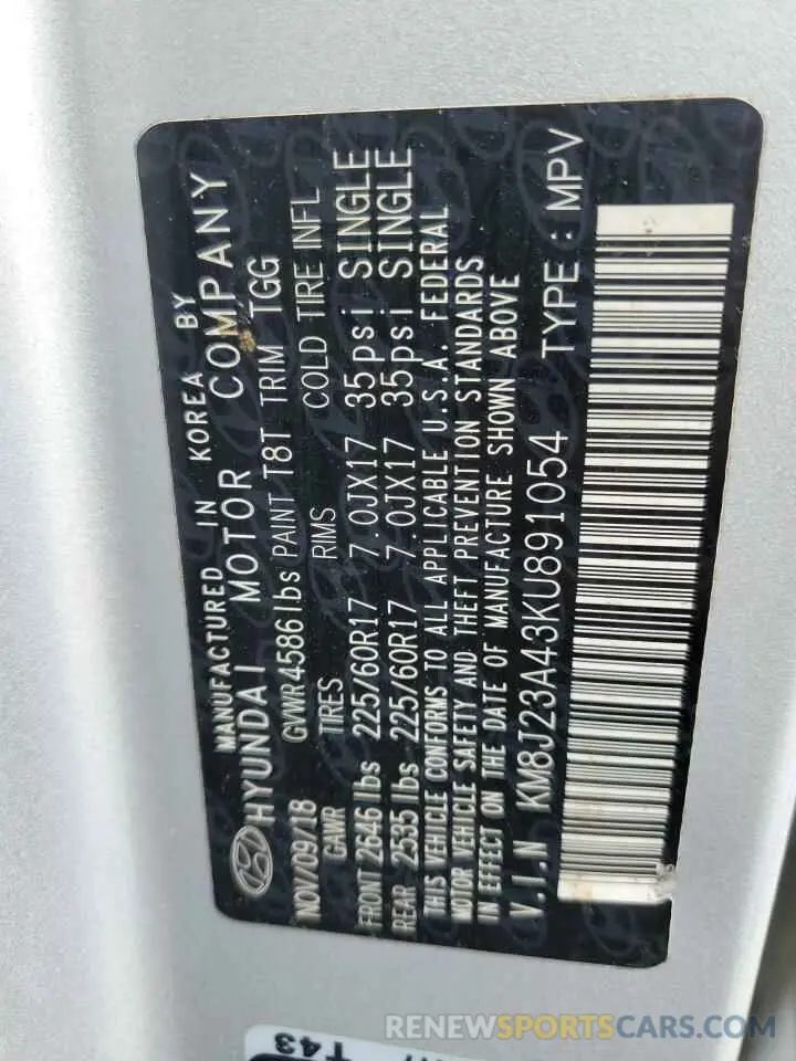 13 Photograph of a damaged car KM8J23A43KU891054 HYUNDAI TUCSON 2019