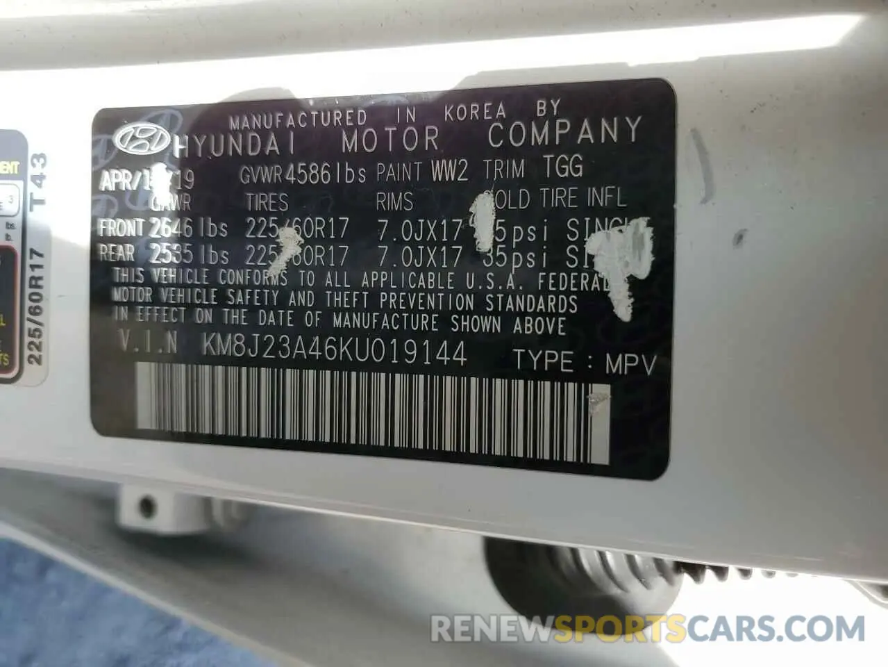 12 Photograph of a damaged car KM8J23A46KU019144 HYUNDAI TUCSON 2019