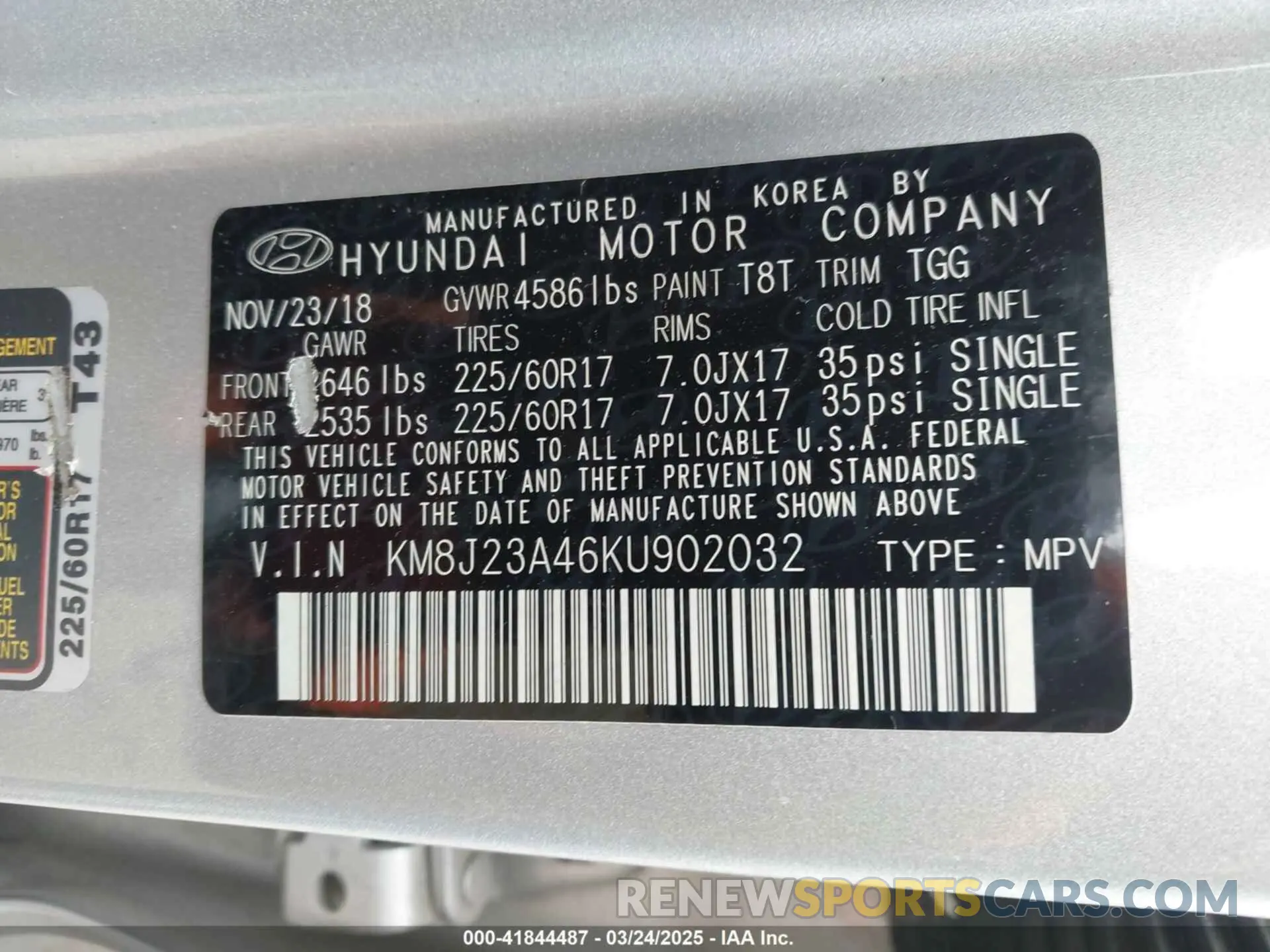 9 Фотография поврежденного автомобиля KM8J23A46KU902032 HYUNDAI TUCSON 2019