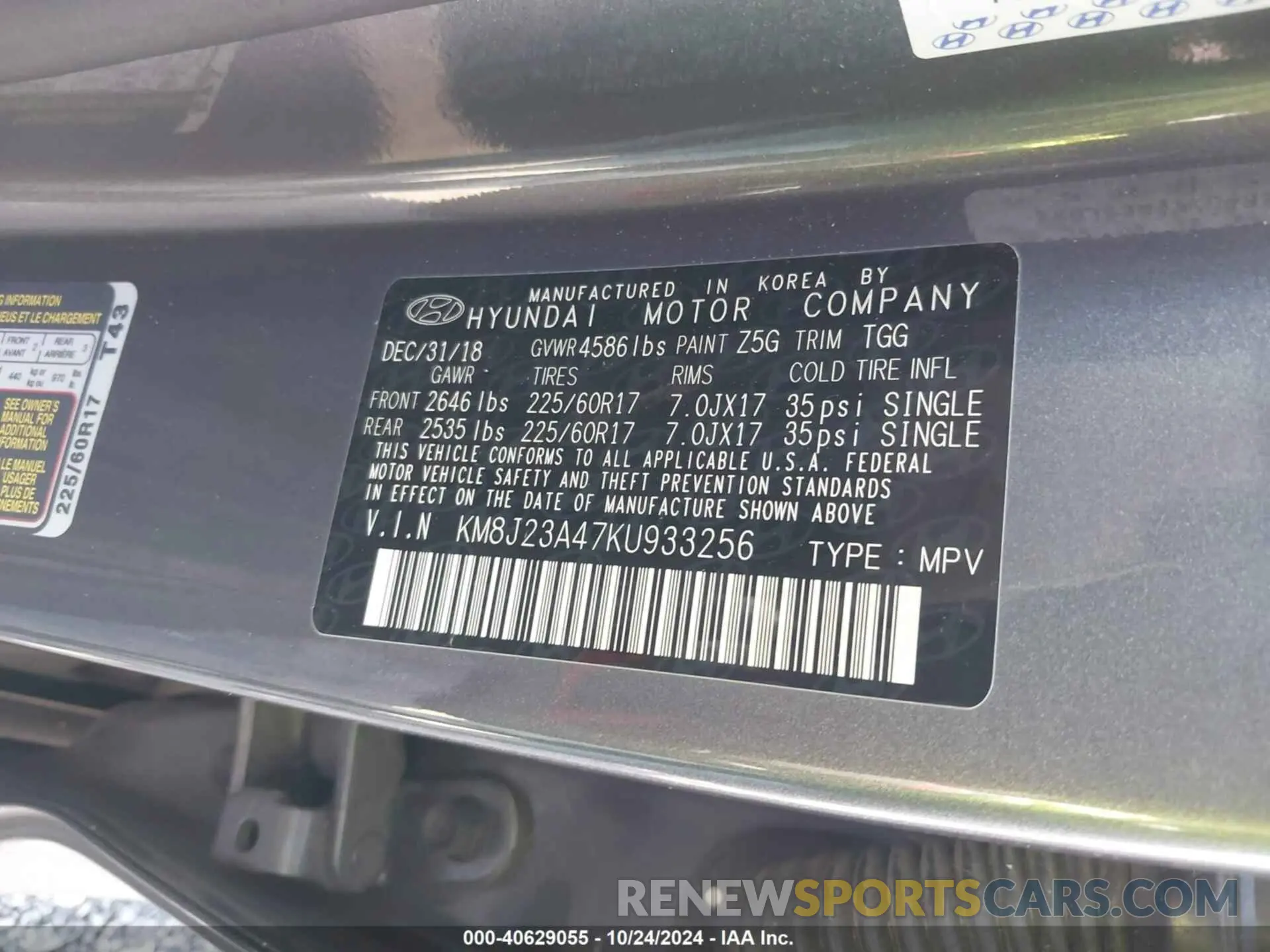 9 Photograph of a damaged car KM8J23A47KU933256 HYUNDAI TUCSON 2019