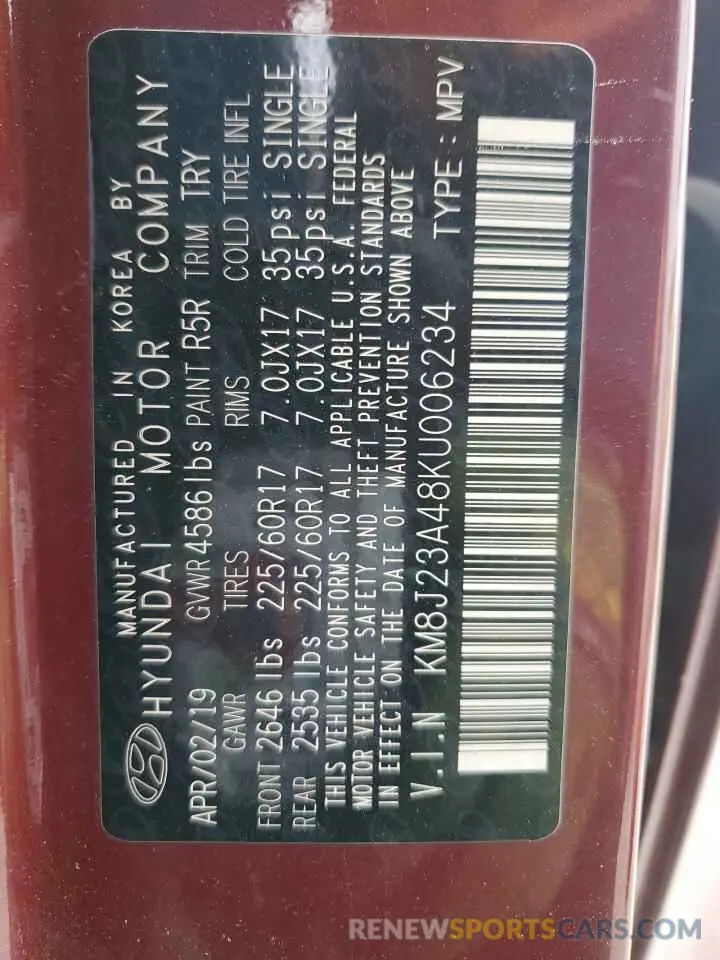 13 Фотография поврежденного автомобиля KM8J23A48KU006234 HYUNDAI TUCSON 2019