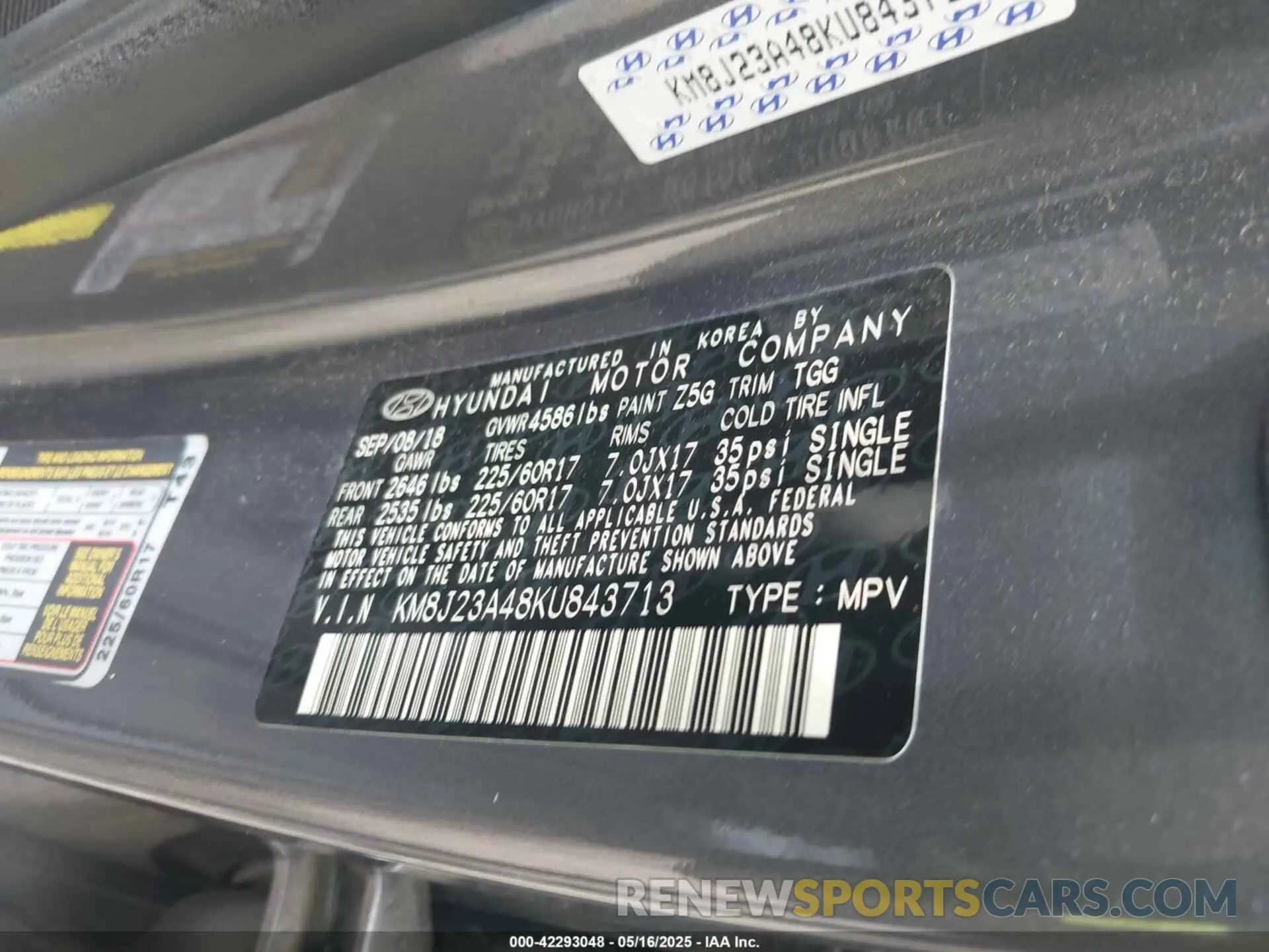 9 Photograph of a damaged car KM8J23A48KU843713 HYUNDAI TUCSON 2019