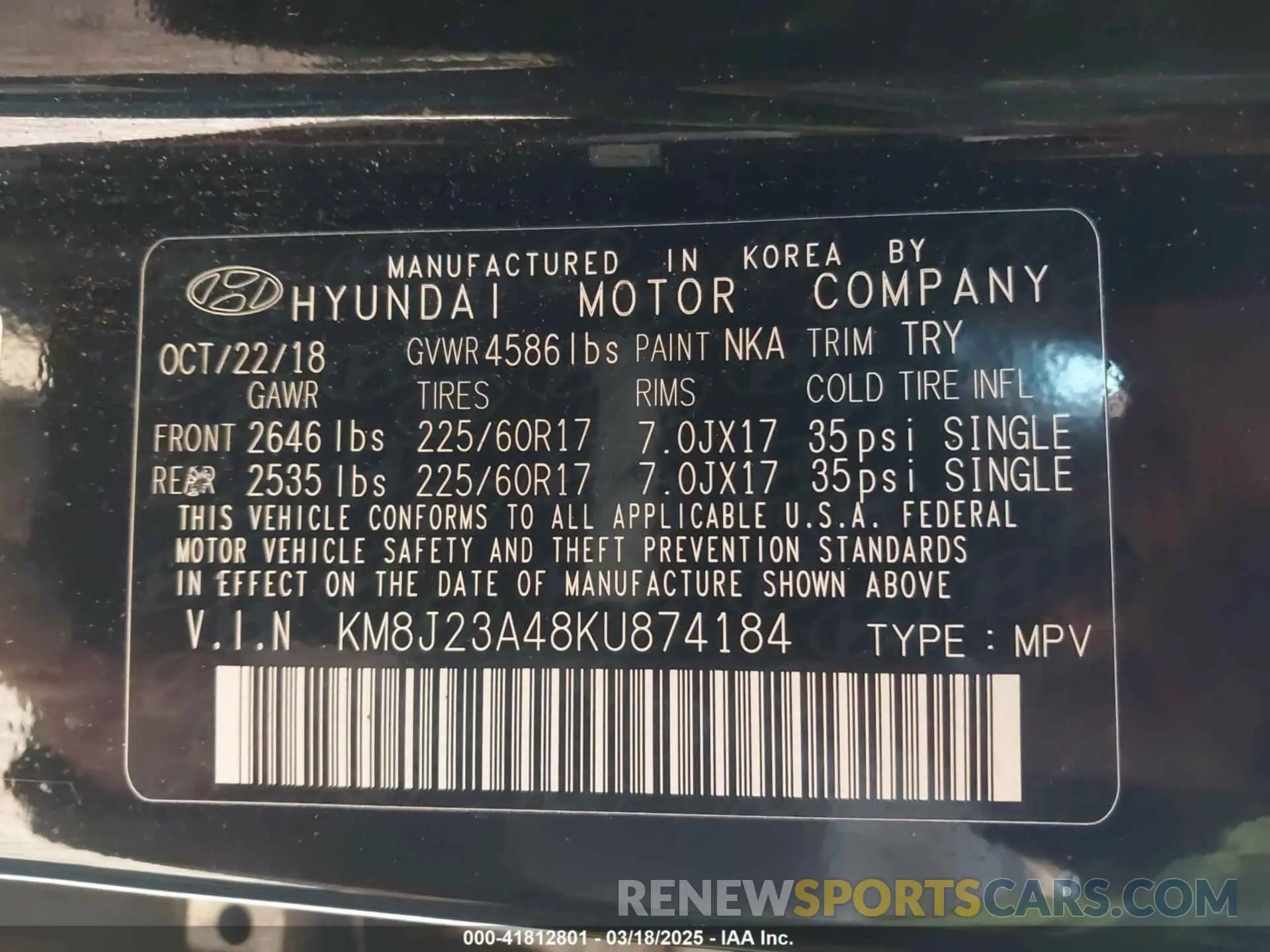 9 Фотография поврежденного автомобиля KM8J23A48KU874184 HYUNDAI TUCSON 2019