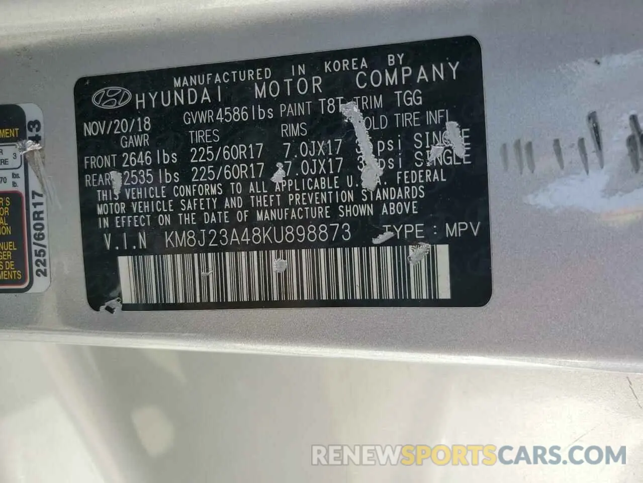 12 Photograph of a damaged car KM8J23A48KU898873 HYUNDAI TUCSON 2019