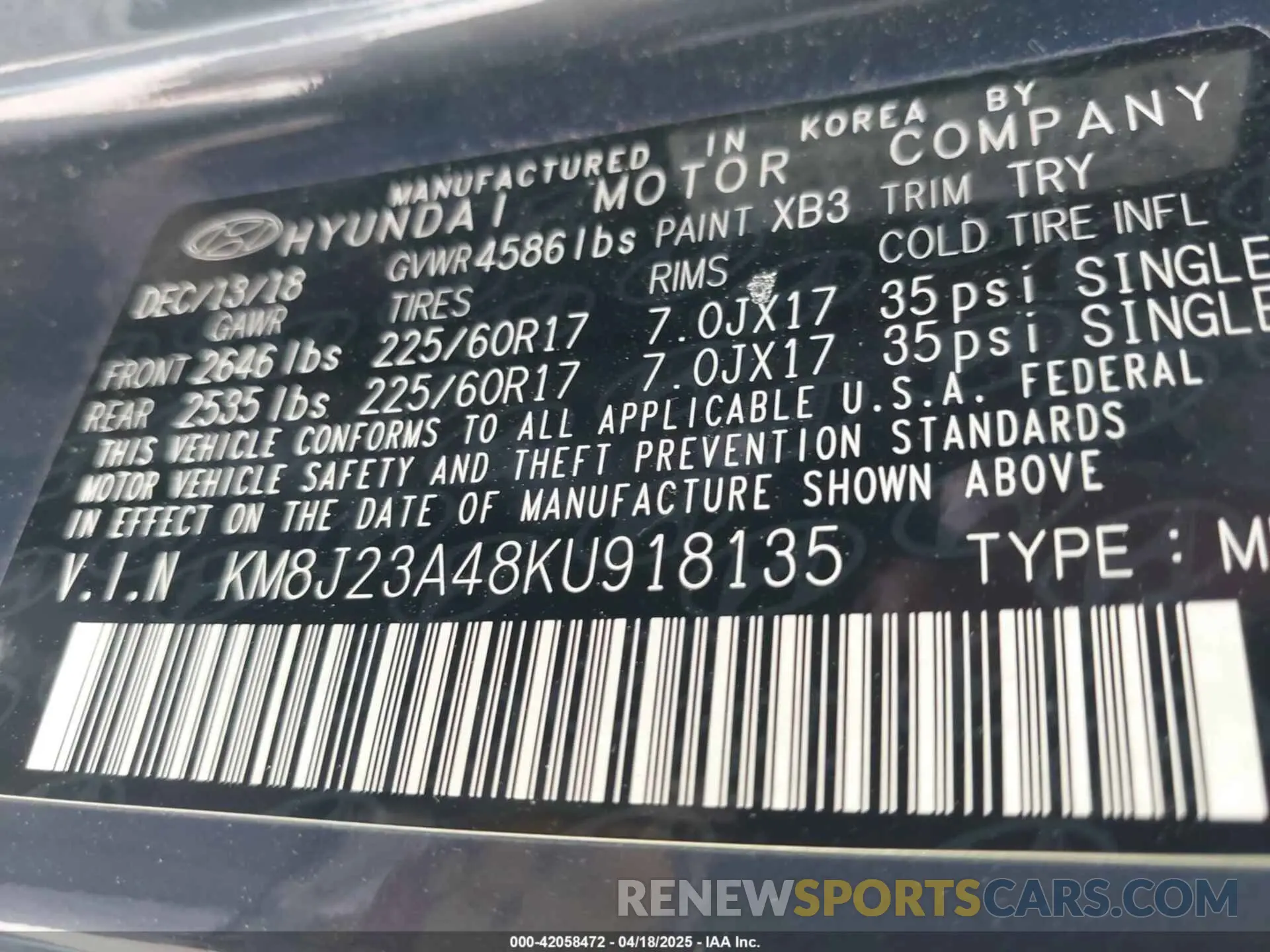 9 Фотография поврежденного автомобиля KM8J23A48KU918135 HYUNDAI TUCSON 2019