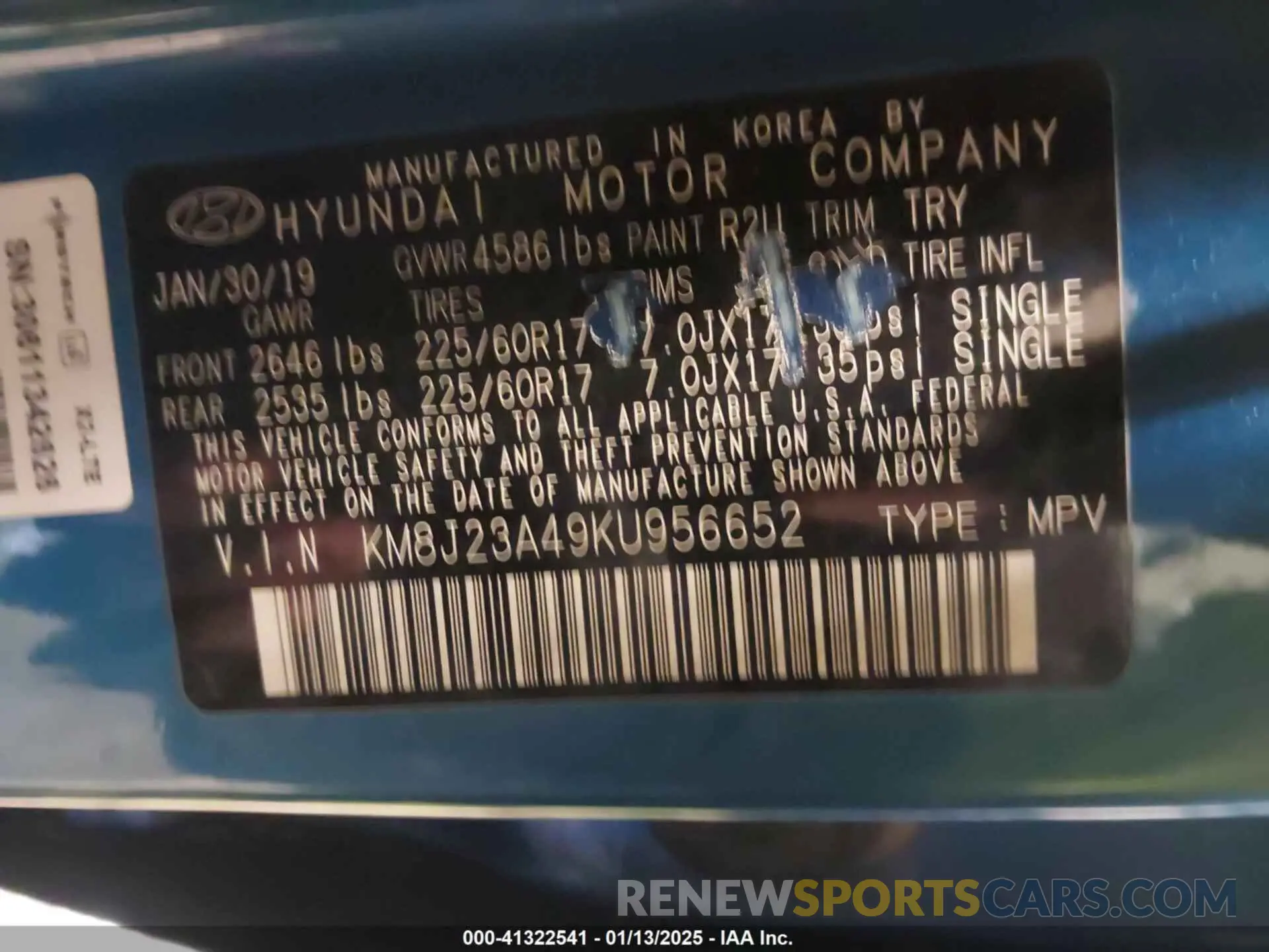 9 Фотография поврежденного автомобиля KM8J23A49KU956652 HYUNDAI TUCSON 2019