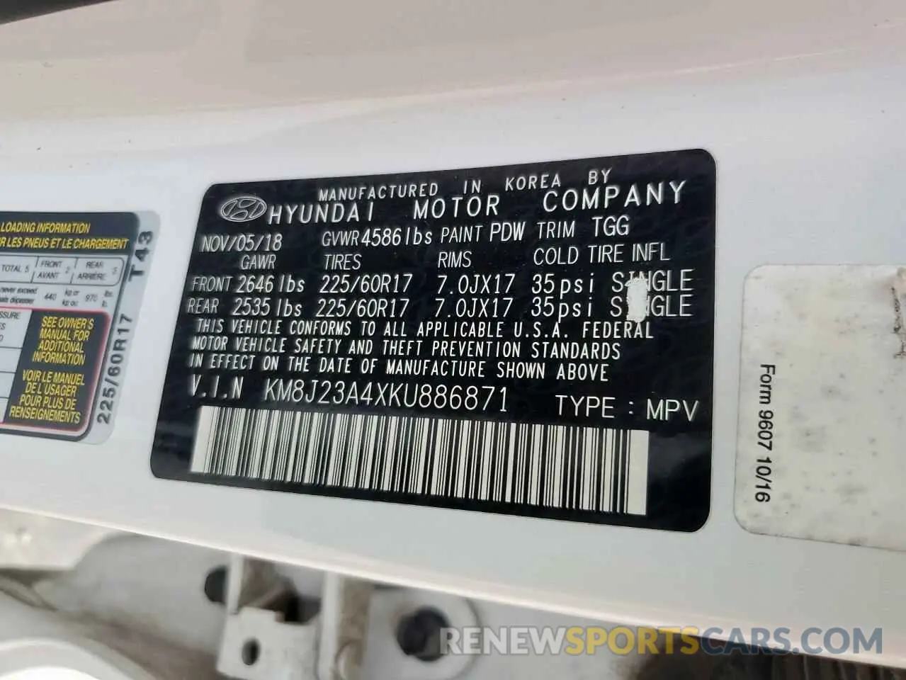 13 Photograph of a damaged car KM8J23A4XKU886871 HYUNDAI TUCSON 2019