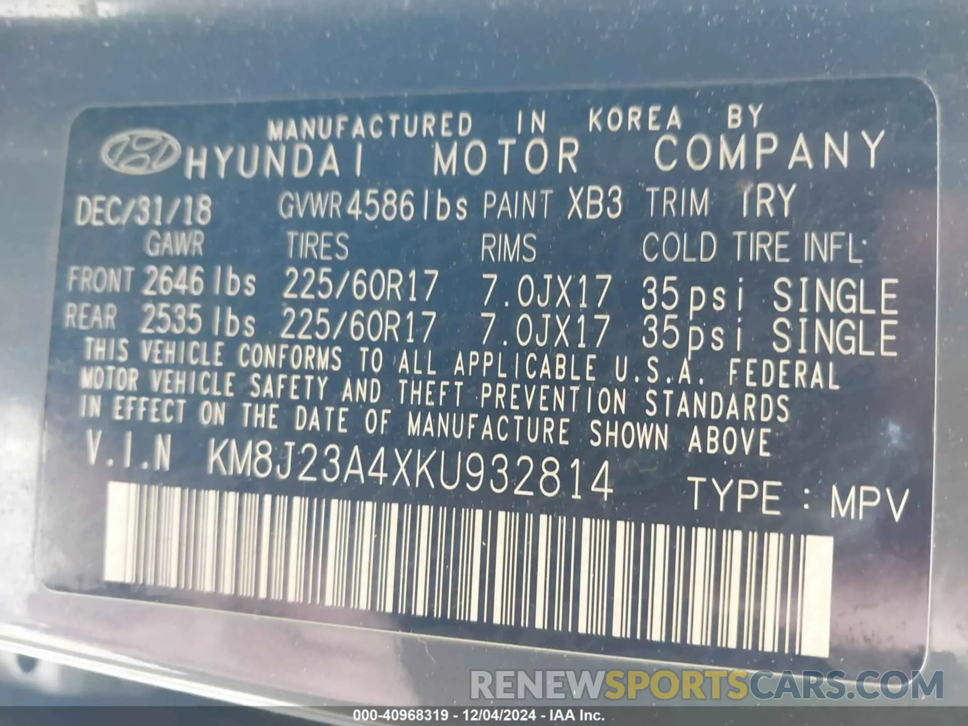 9 Photograph of a damaged car KM8J23A4XKU932814 HYUNDAI TUCSON 2019