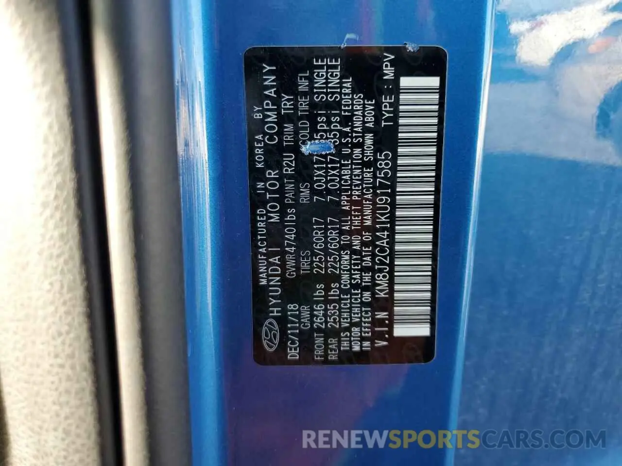 12 Photograph of a damaged car KM8J2CA41KU917585 HYUNDAI TUCSON 2019