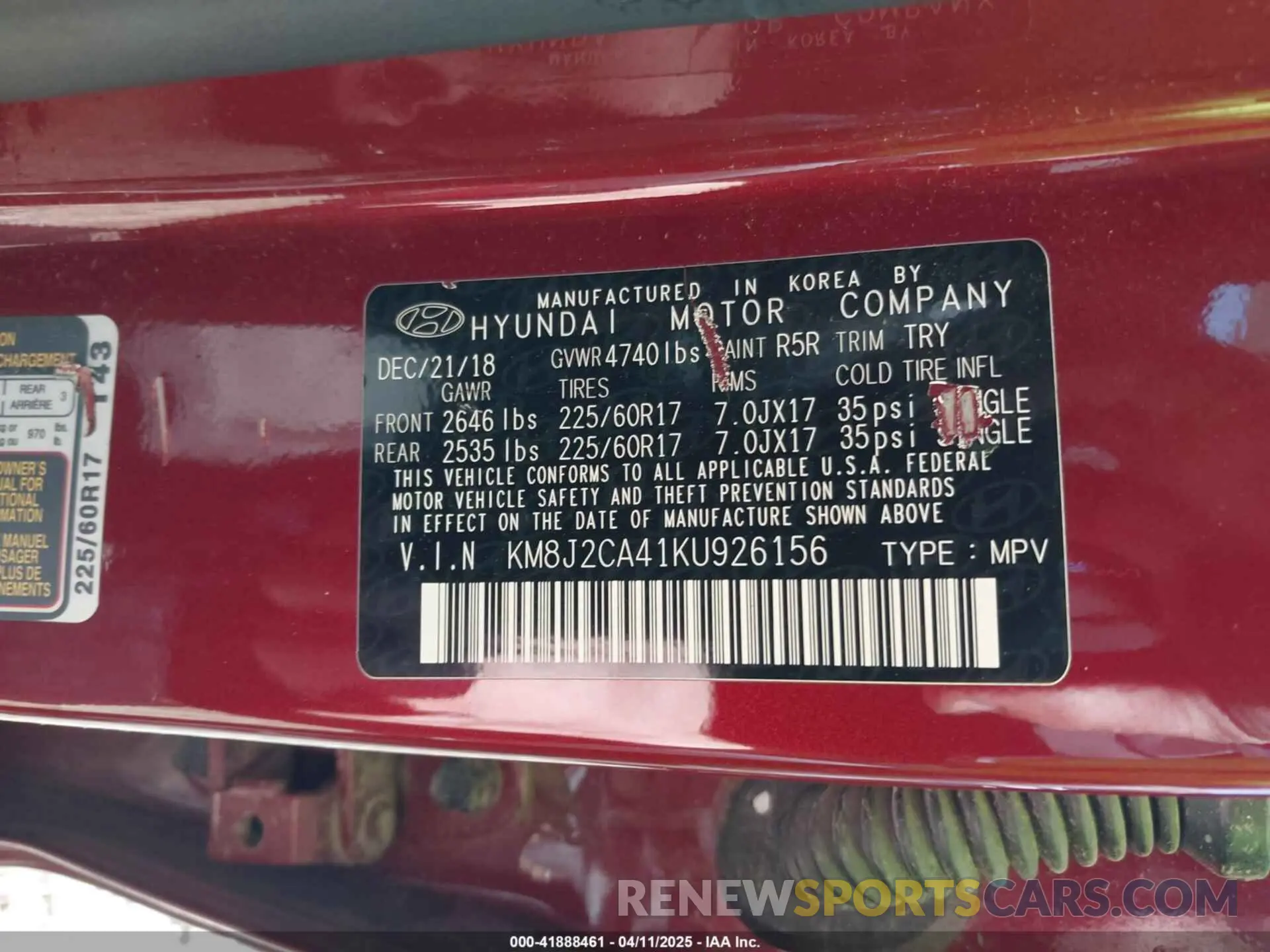 9 Photograph of a damaged car KM8J2CA41KU926156 HYUNDAI TUCSON 2019