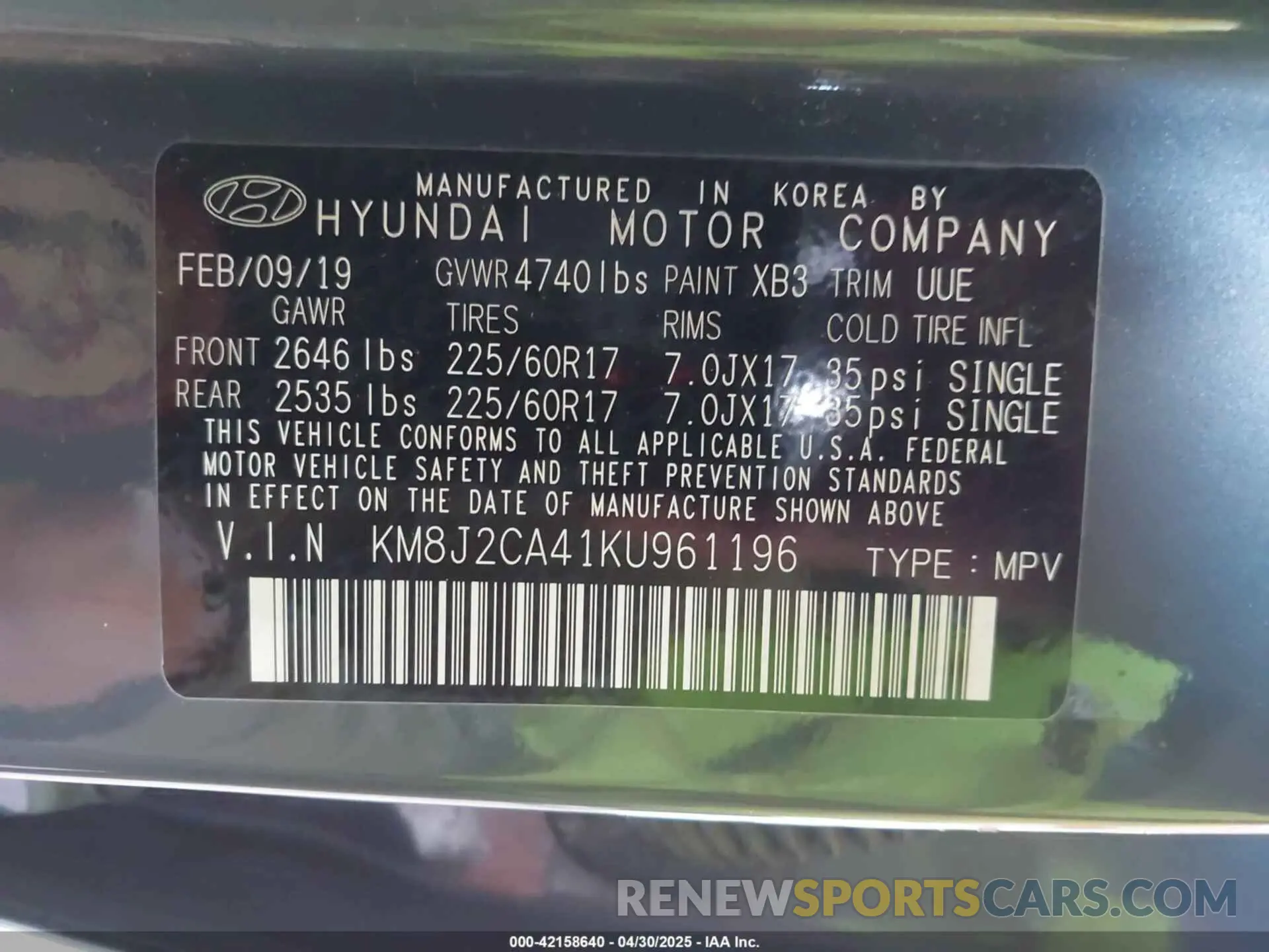 9 Photograph of a damaged car KM8J2CA41KU961196 HYUNDAI TUCSON 2019