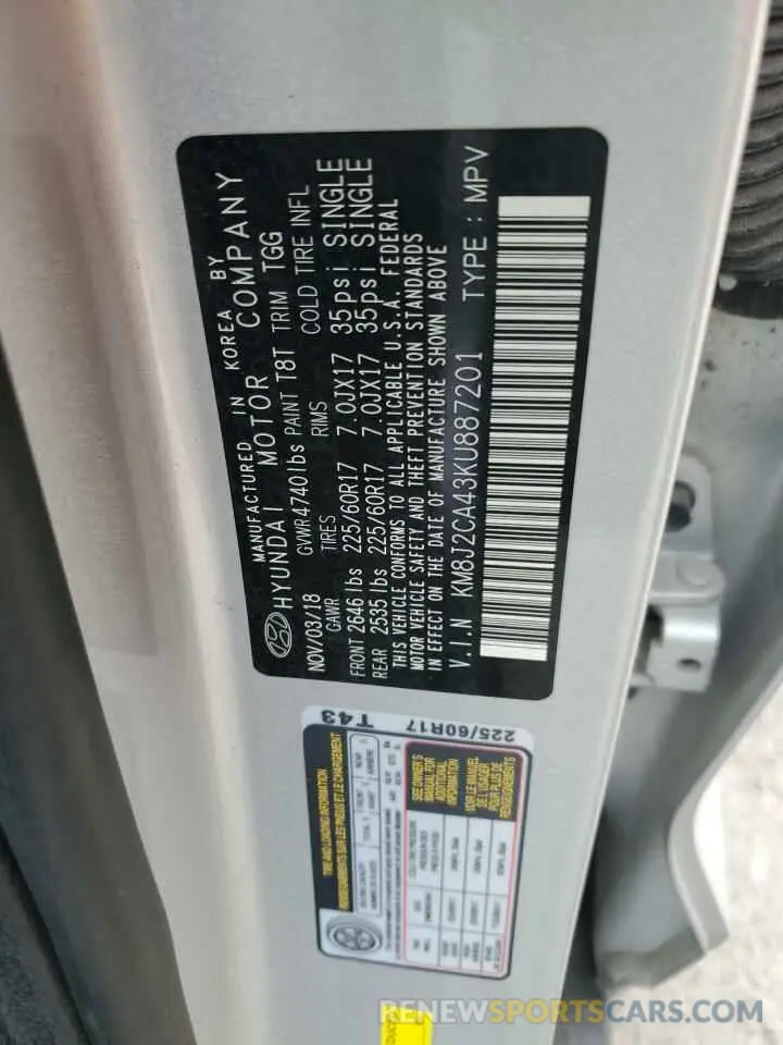 12 Photograph of a damaged car KM8J2CA43KU887201 HYUNDAI TUCSON 2019