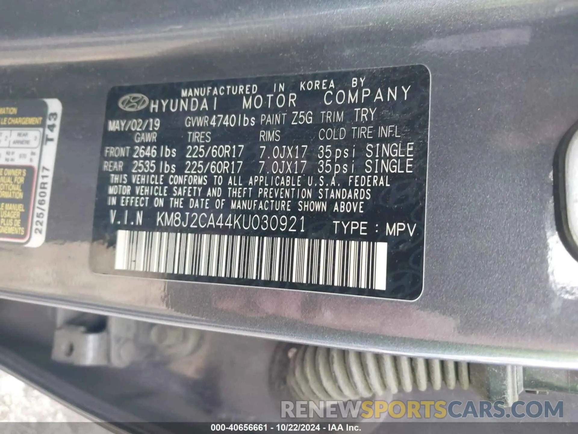 9 Photograph of a damaged car KM8J2CA44KU030921 HYUNDAI TUCSON 2019