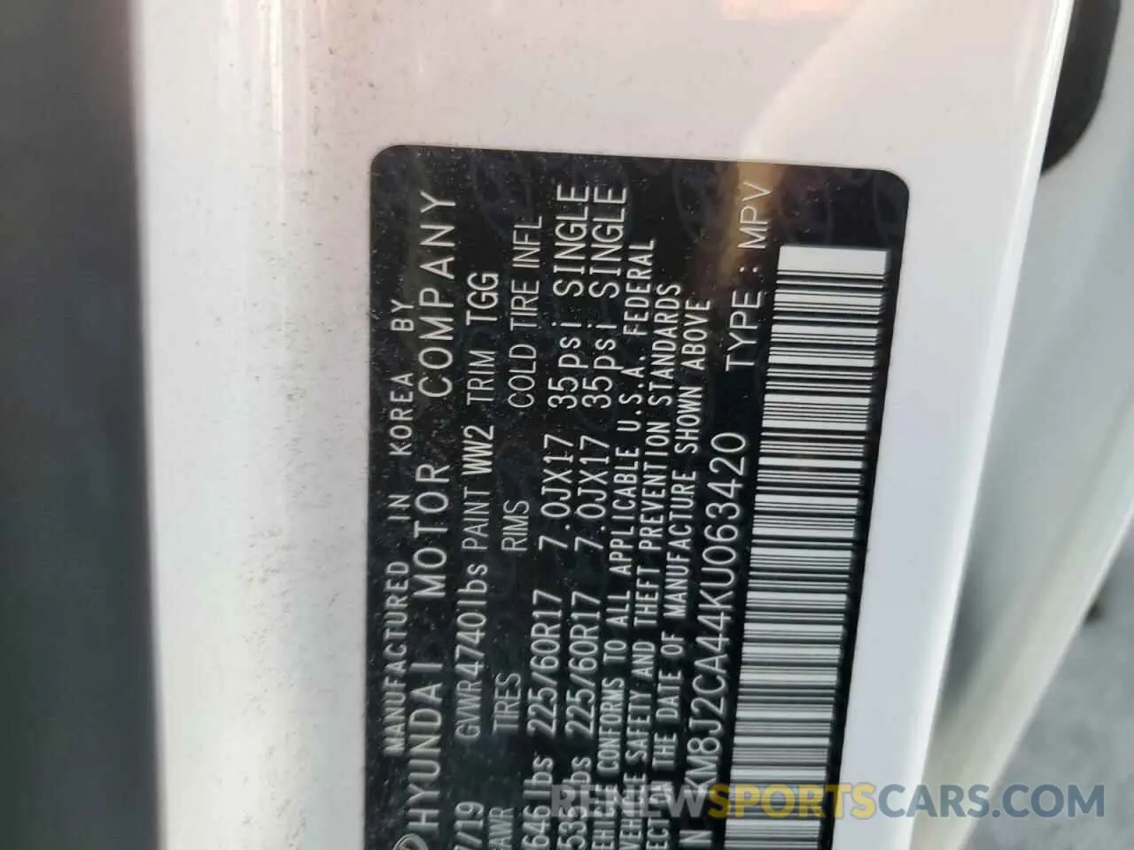 13 Photograph of a damaged car KM8J2CA44KU063420 HYUNDAI TUCSON 2019