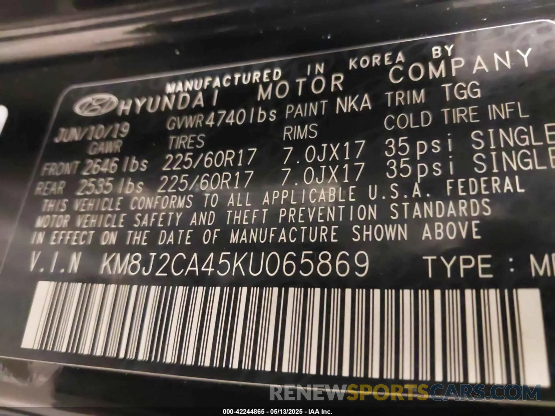 9 Фотография поврежденного автомобиля KM8J2CA45KU065869 HYUNDAI TUCSON 2019