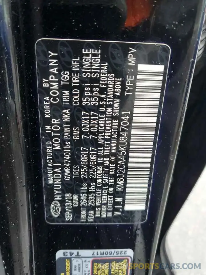 13 Photograph of a damaged car KM8J2CA45KU847041 HYUNDAI TUCSON 2019